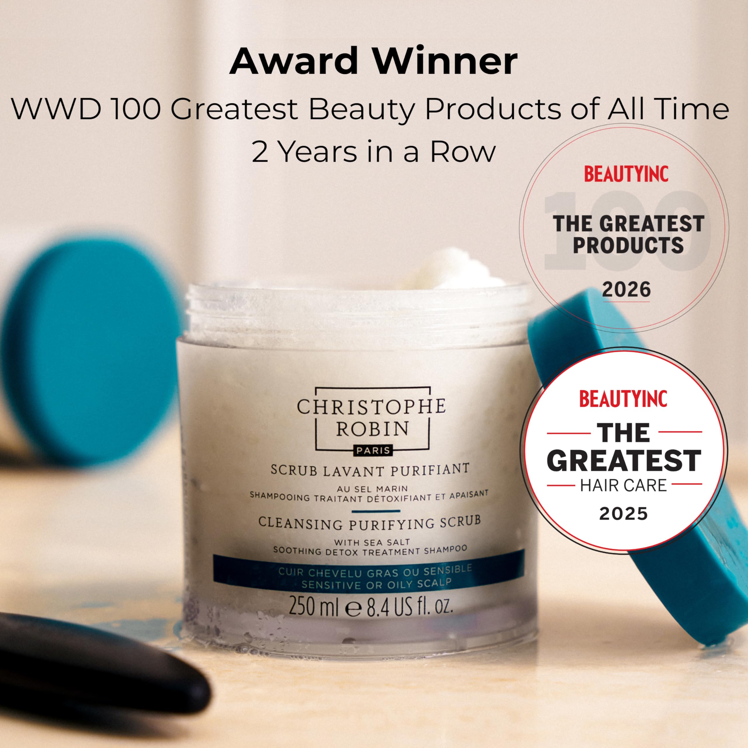 Christophe Robin Cleansing Purifying Scrub with Sea Salt 250ml Exfoliating Scalp Treatment
