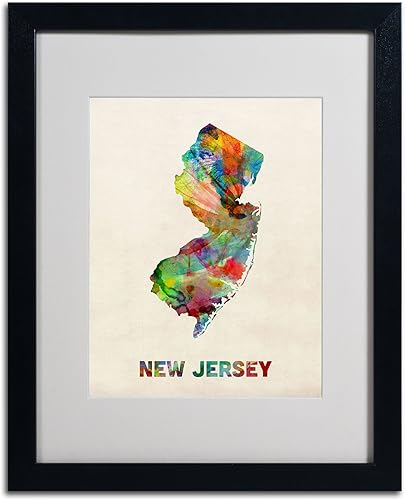 Miniatura 2 de Mapa de Nueva Jersey enmarcada enmarcada por Michael Tompsett en marco negro, 16 x 20 pulgadas