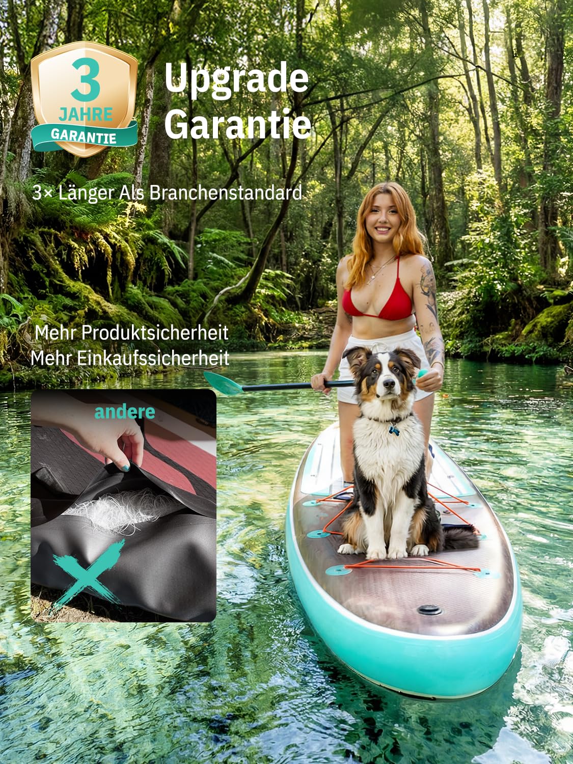 Niphean (Extra Groß) Stand Up Paddling Board, SUP für 2+1 Personen/Familien, SUP Board mit (Anfängergeeignet) StabilTrac Finne, Wasserdichte Handyhülle, Stand Up Paddle Board for Adults, Geschenkideen