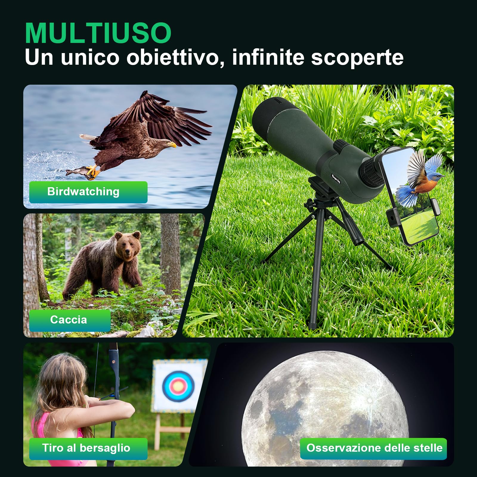 BIBIRE HD-Spektiv 25-75x80 Winkelspektiv mit Stativ und Smartphone-Adapter für Vogelbeobachtung Wildbeobachtung Jagd