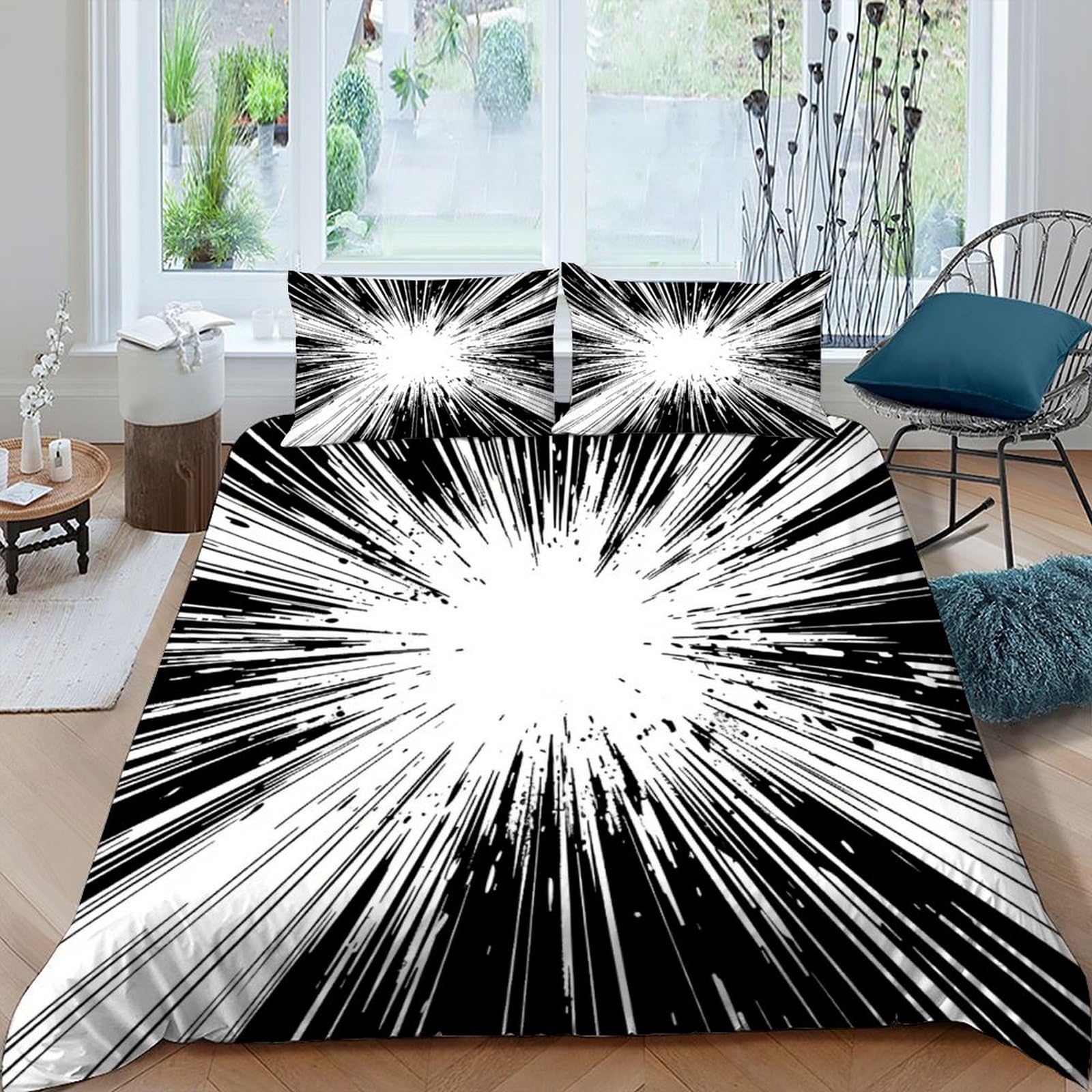 Parure de couette black and white style scandinave 220x240cm pour une chambre d'adulte moderne