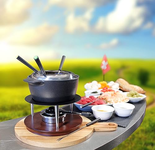 Miniatura 4 de Swissmar Summit - Juego de fondue de hierro fundido negro de 10 piezas