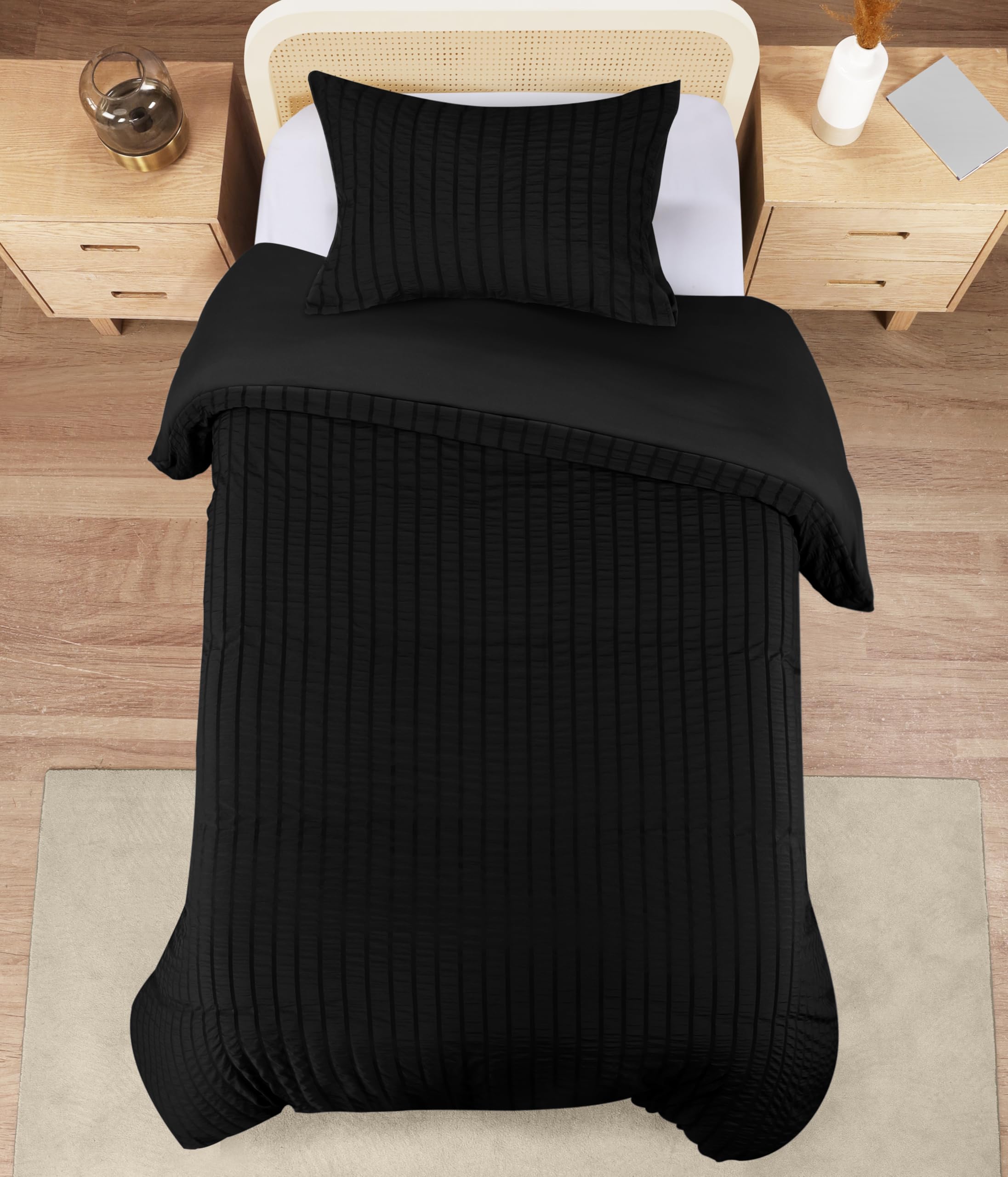 Utopia Bedding Seersucker Duvet Cover Set - Pack of 10 - Single Duvet Cover Set with Pillowcase - Soft Microfibre Polyester Seersucker Bedding (Black) โ image 1