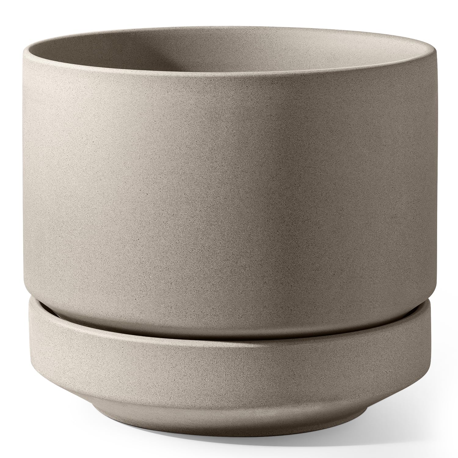 LE TAUCI Vasi per piante da 30,5 cm con sottovaso, vaso in ceramica per piante da esterno e interno, foro di drenaggio, cuscinetto in rete e tappo, poroso non smaltato, moderno per casa, ufficio e