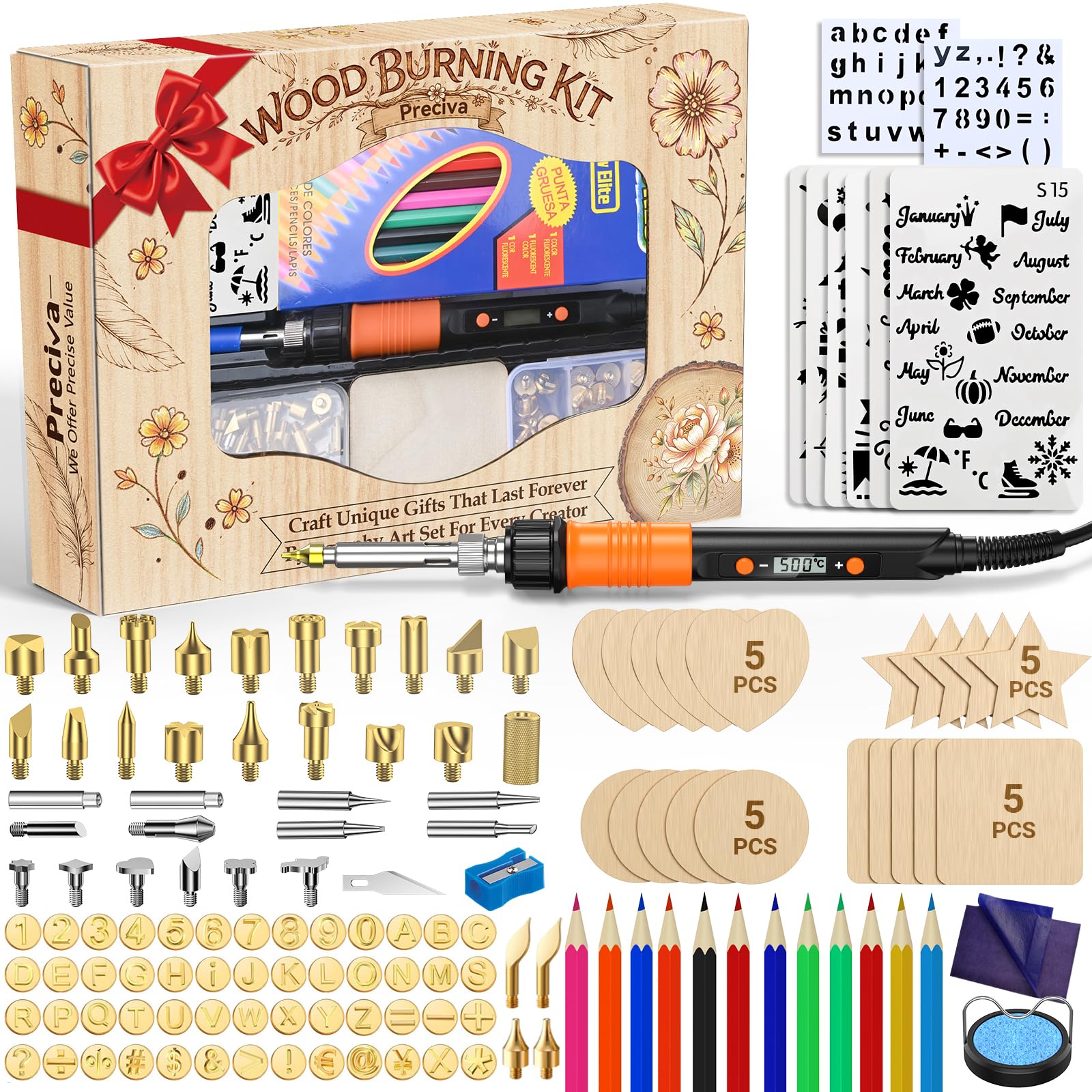Pyrography Kit by Preciva,142PCS Wood Burning Pen Set with Digital Display