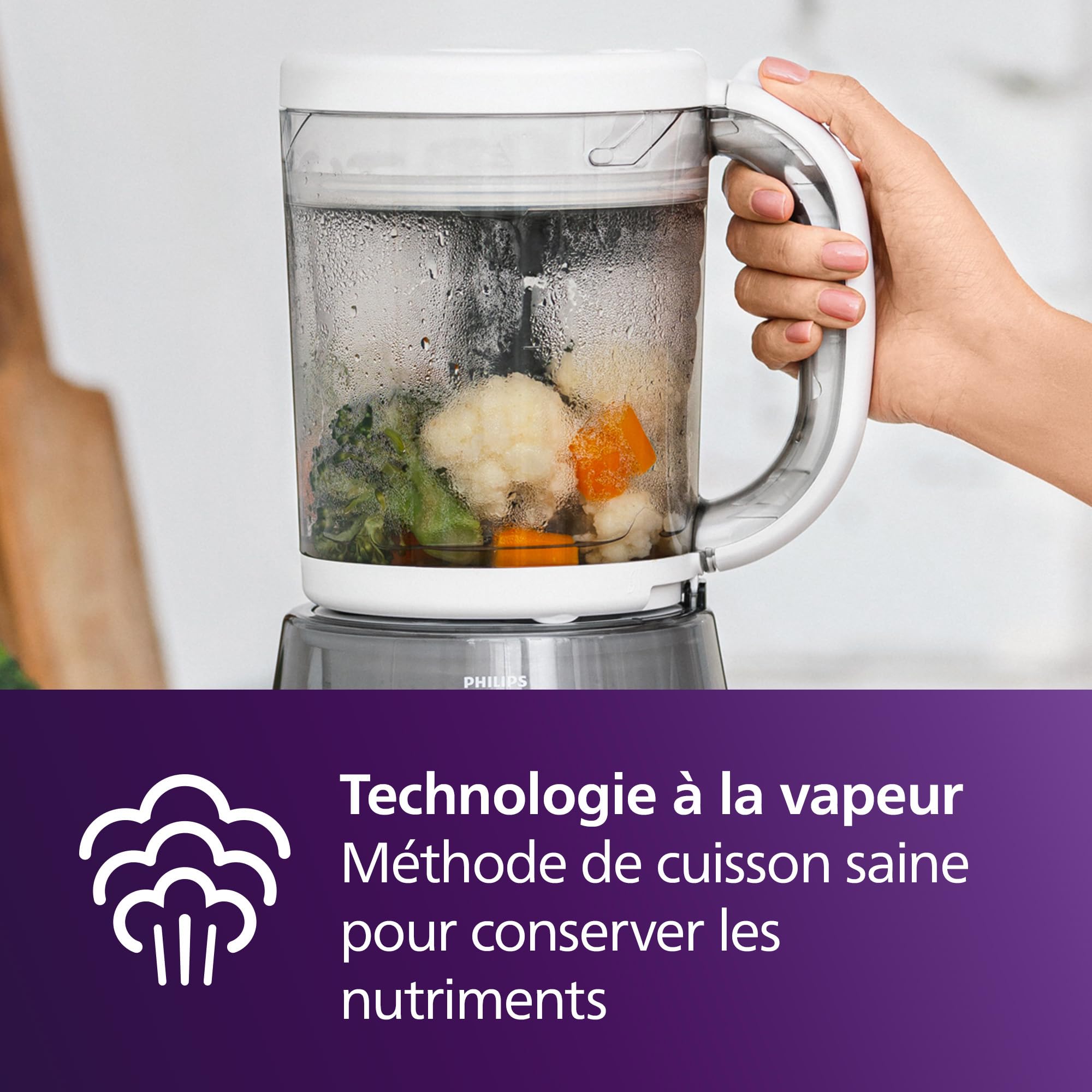 Philips Avent - Robot cuiseur vapeur-mixeur 4 en 1 pour bébé, cuisez à la vapeur, mixez, décongelez, réchauffez, passe au lave-vaisselle, modèle SCF883/01