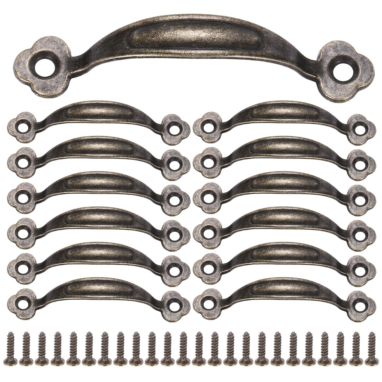 sourcing map 12Pcs Mini Decorative Handles, 3.1" Vintage Mini Pulls Metal Jewelry Drawer Box Zinc Alloy Cabinet Screw Mounted Pull Handles for Furniture Dresser Sliding Door, Bronze