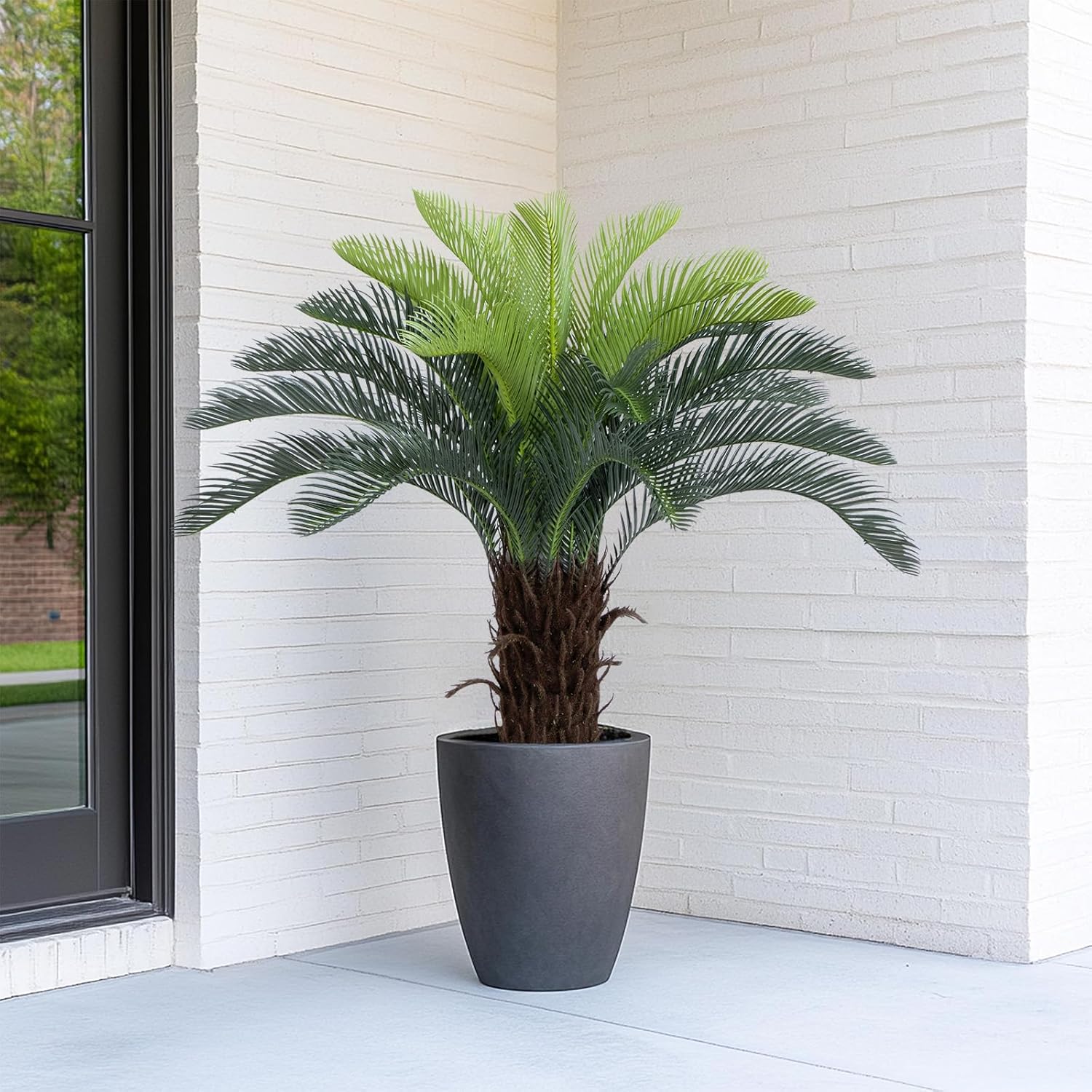 Bellacat 3ft UV Resistant Faux Sago Palm Tree with Natural & Lifelike Bark, 35in Super Full Artificial Cycad Tree with Realistic Leaves, for Home Office Patio Porch Front Door Decor. - Image 7
