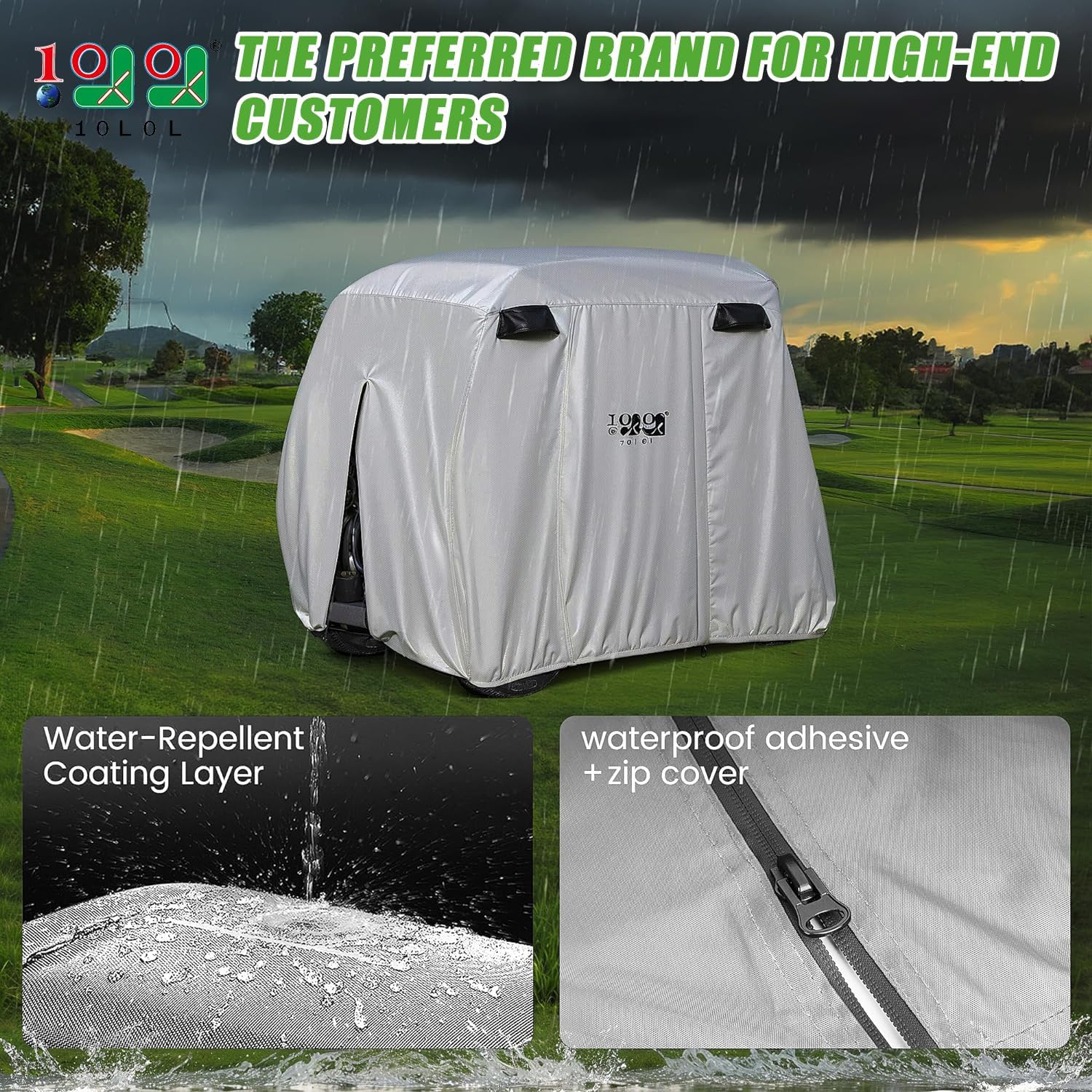 10L0L Housse Universelle pour voiturette de Golf EZGO, Club Car et pour Yamaha, imperméable et Durable, Blanc argenté