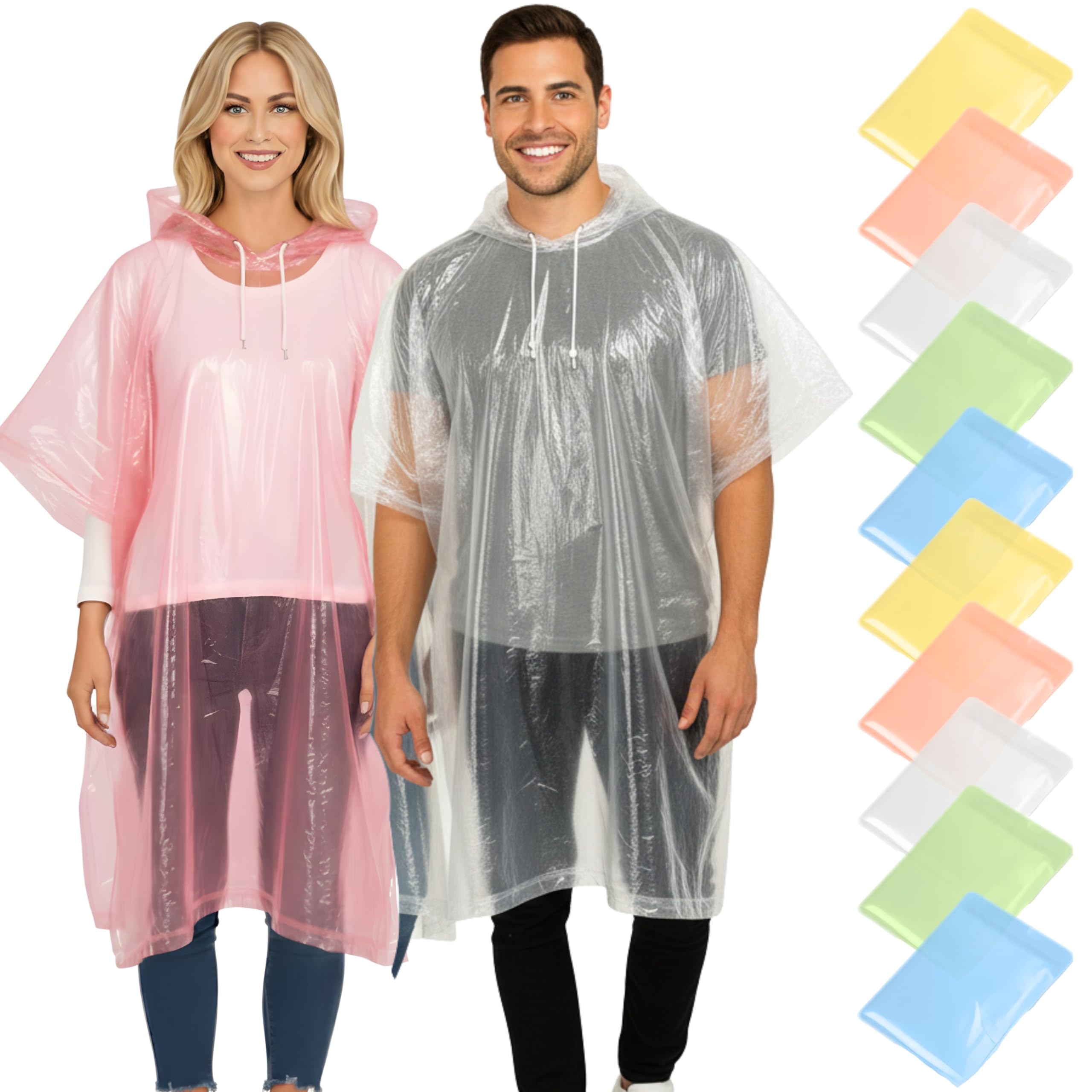 REDSTAR Waterproof Rain Ponchos Family Pack - Disposable Rain Poncho Adult Waterproof Raincoat Women and Men - Emergency Raincoat Travel and Festival Accessories - Multicolour