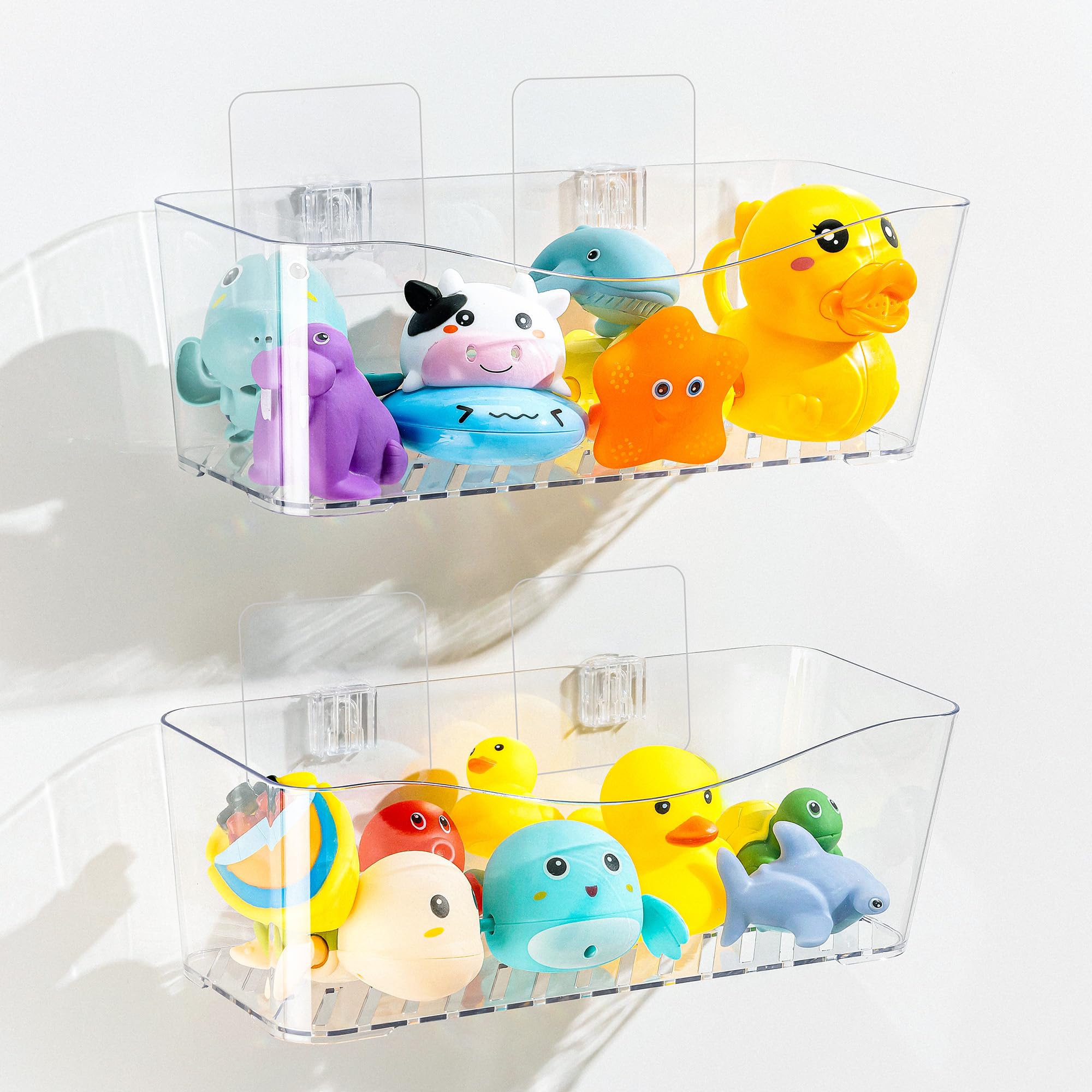 Imncya Bath Toy Storage Clear, Bathtub Toy Storage Organizer, large Capacity Bathtub Shower Caddy, No Drilling Quick-Dry Drainable, Bath Toy Holder Bathroom Accessories for Baby Toddler Kids (2 Pack)