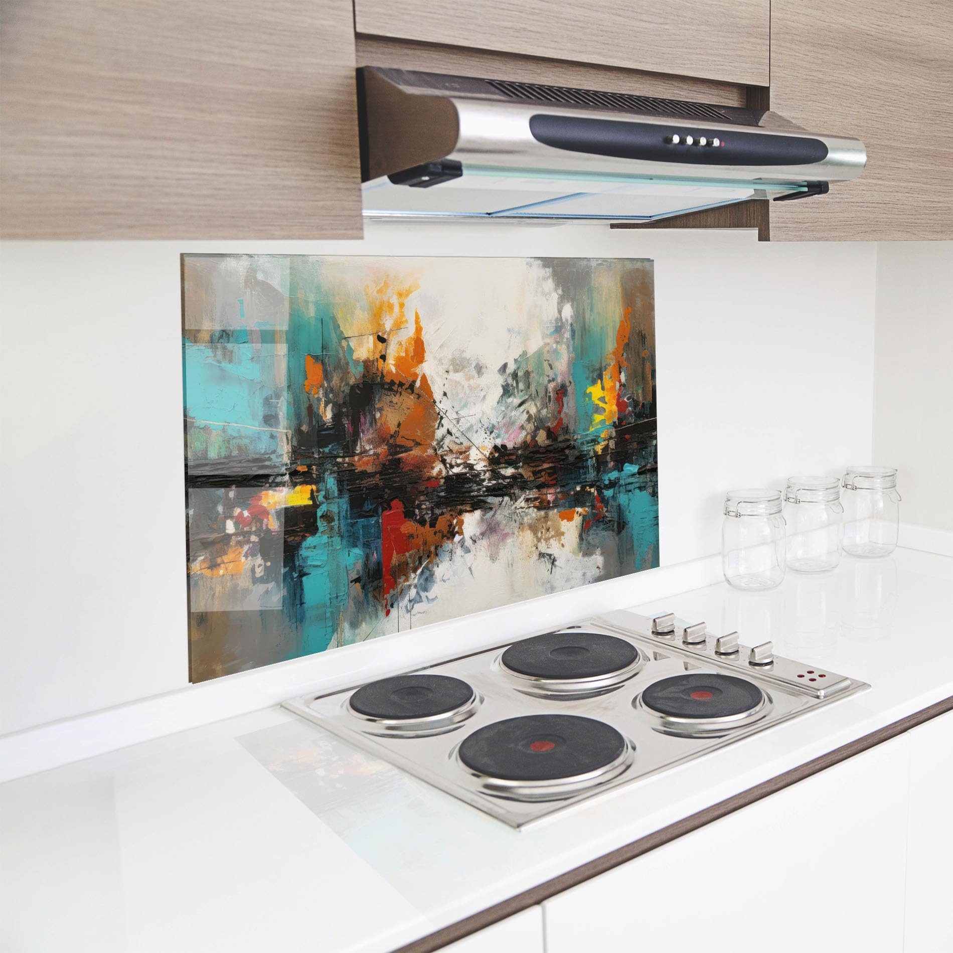 ARTHUB® Paraschizzi Cucina in Vetro temperato 50x70 cm, Abstract City Painting | Protezione Contro Gli Schizzi, Protezione murale per fornelli, Vetro temperato, Astratto, Arte Astratta