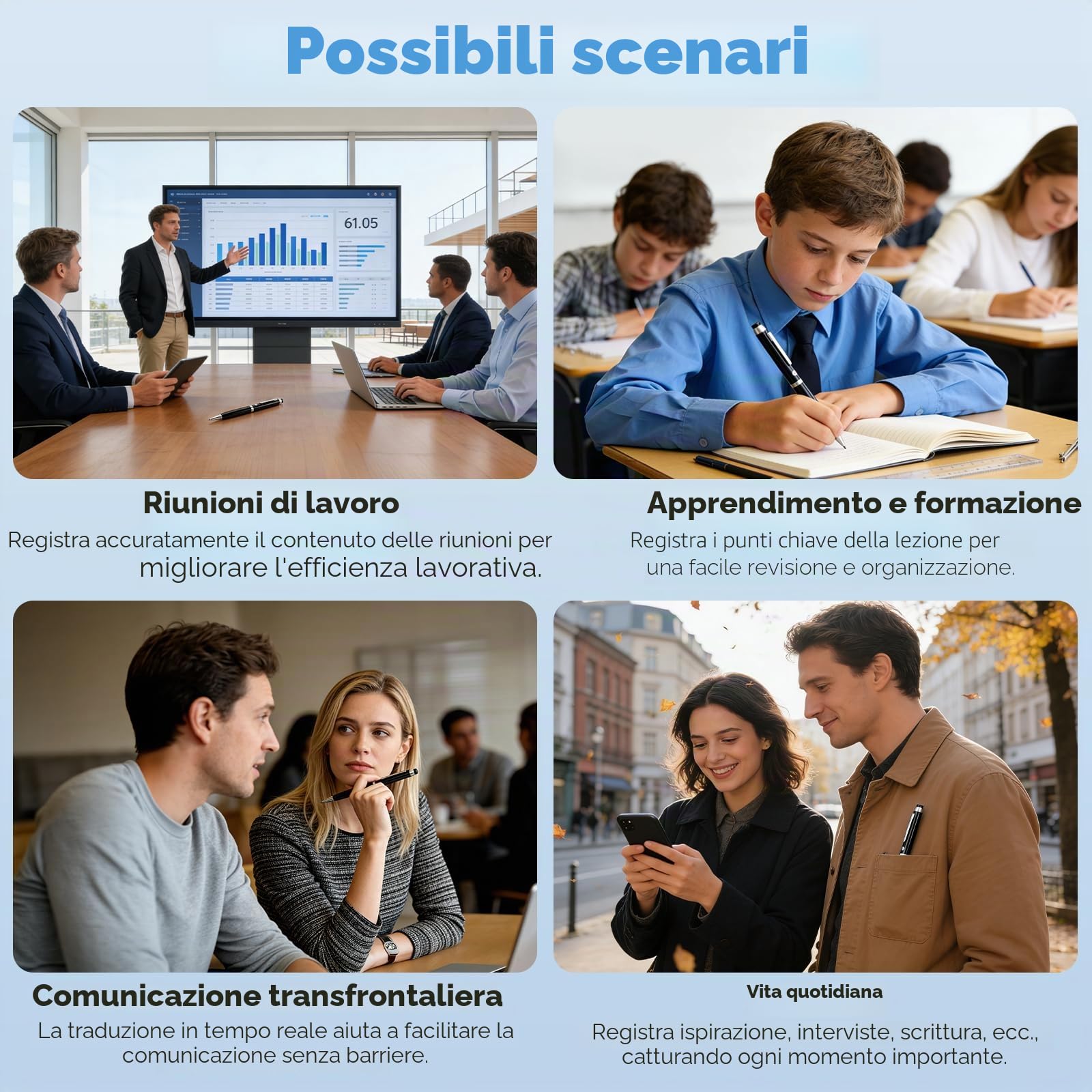 Registratore vocale KI da 64 GB, registratore digitale con trascrizione, riconoscimento vocale e funzione di scrittura KI, registratore vocale per riunioni con riepilogo, note e traduzione