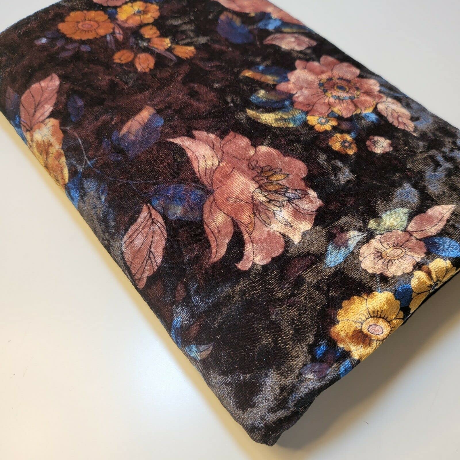 Floral Print Crush Velour Velvet Patchwork Dress Craft Upholstery Fabric 58" Met (Floral 3) - Image 2
