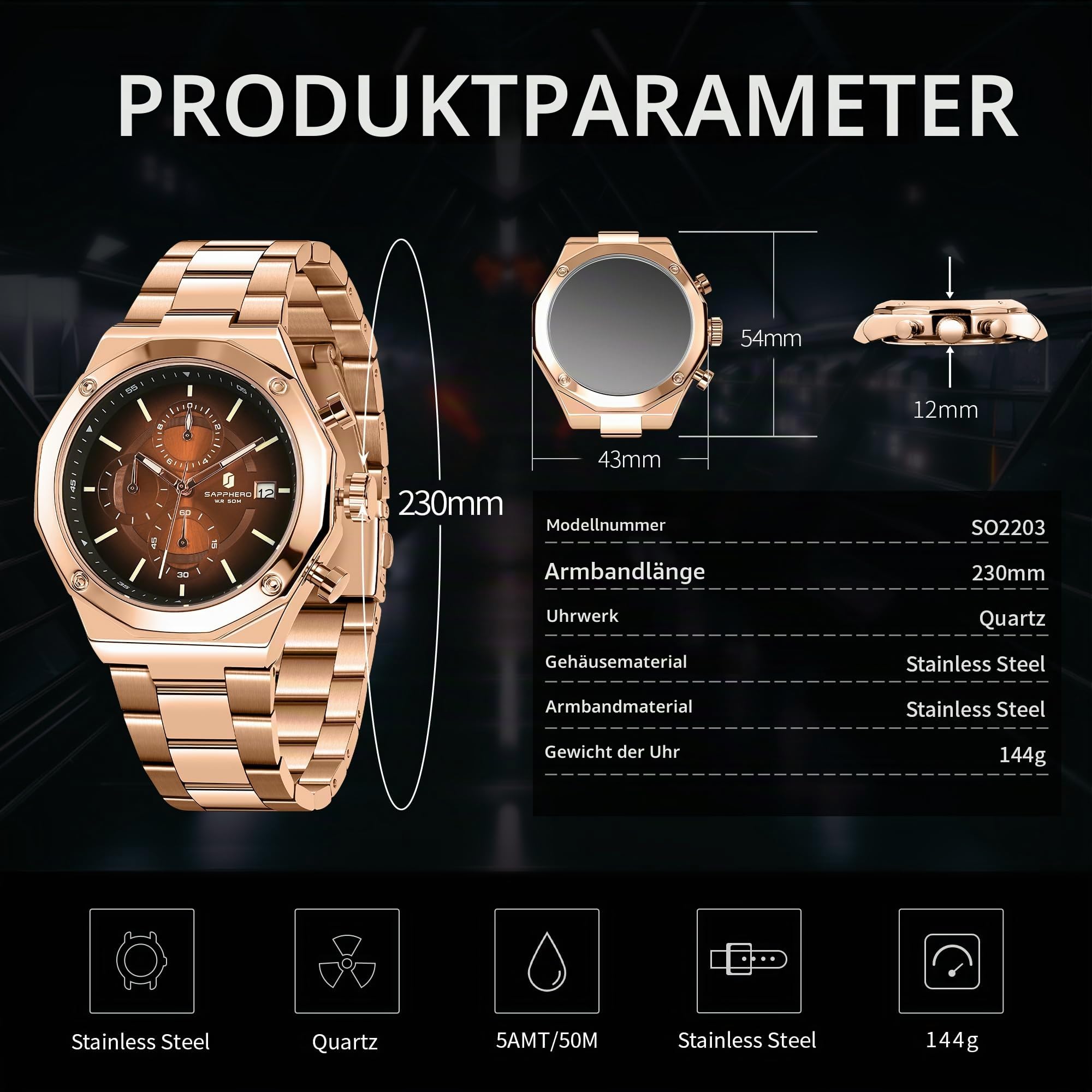 BENYAR BY Herrenuhr Uhren Herren Wasserdicht Herrenuhren Chronograph männer Armbanduhr für Herren Eleganz Lederarmband/Edelstahl Quarz Geburtstags/Weihnachts
