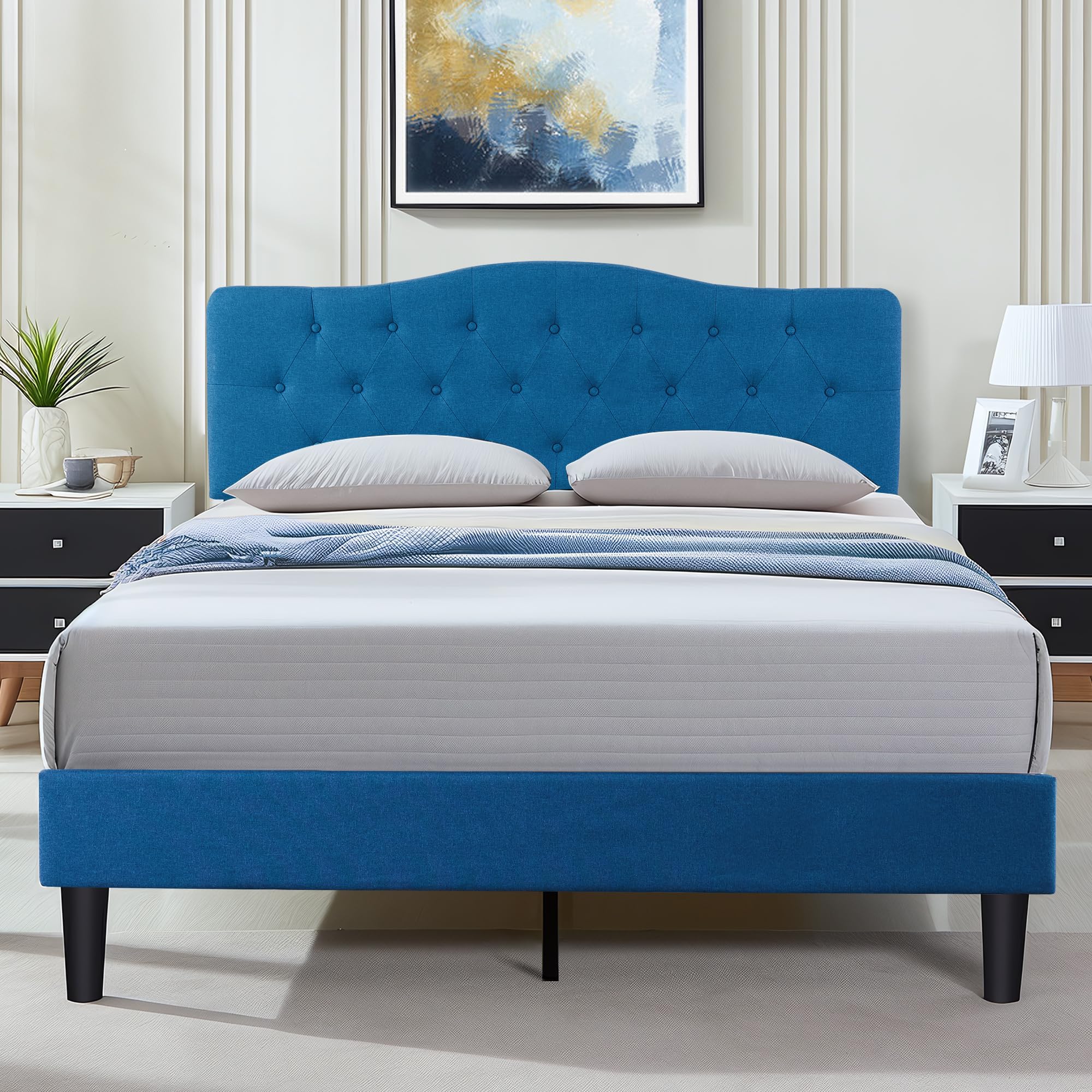 Snapklik.com : VECELO Queen Size Bed Frame Upholstered Platform