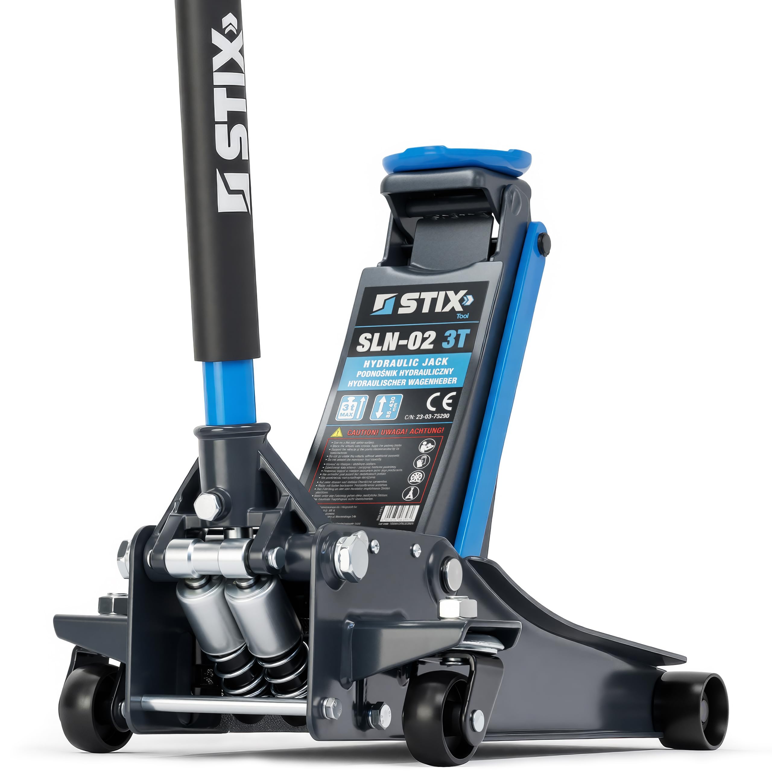 STIX Gato hidráulico SLN-02 - Gato hidráulico (3 toneladas, 85-430 mm, doble bomba, ideal para taller y garaje)