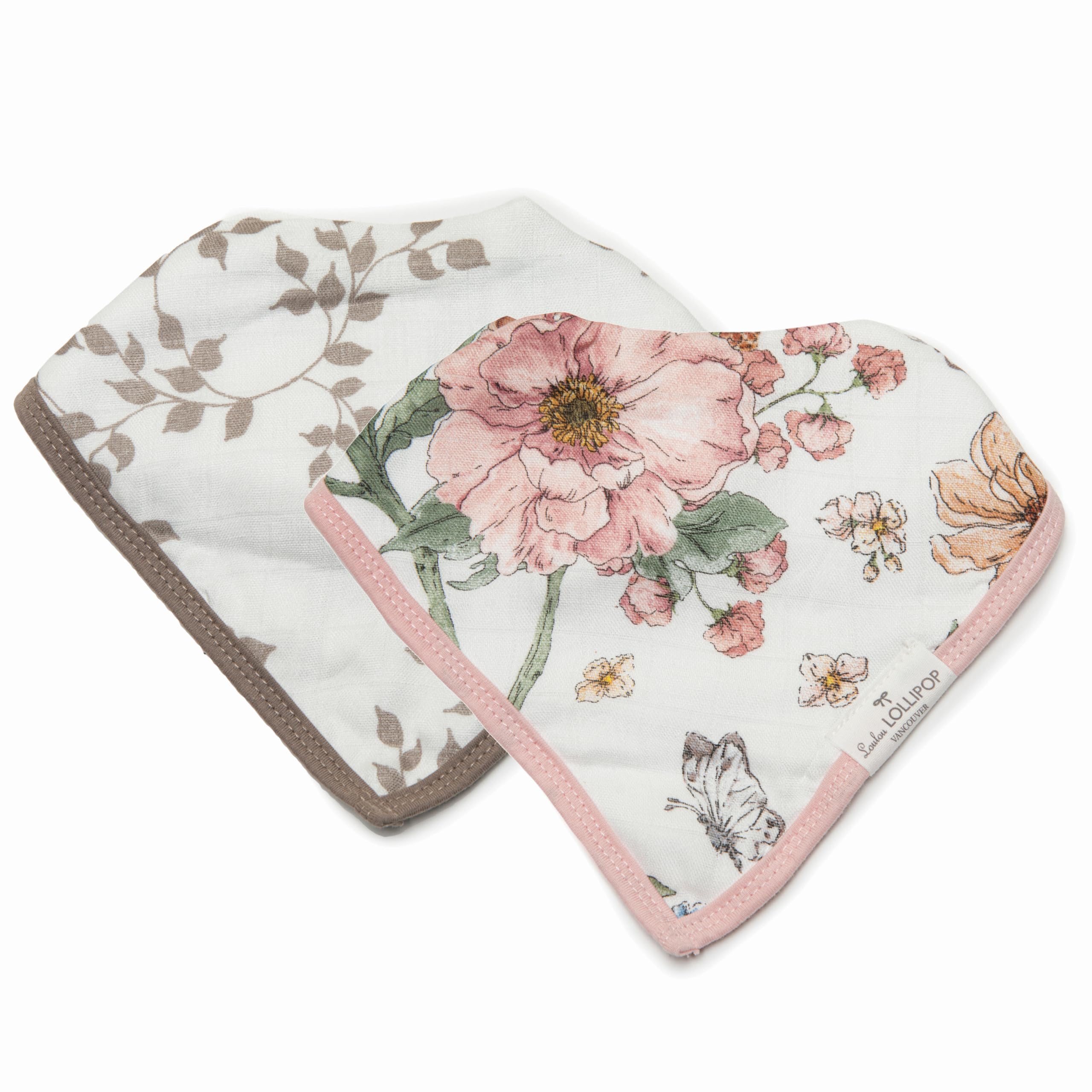 Loulou Lollipop Muslin Bandana Bib Drool Bib Set for Baby Girl and Boy Adjustable 3 to 36 Months, 2 Pack - Secret Garden