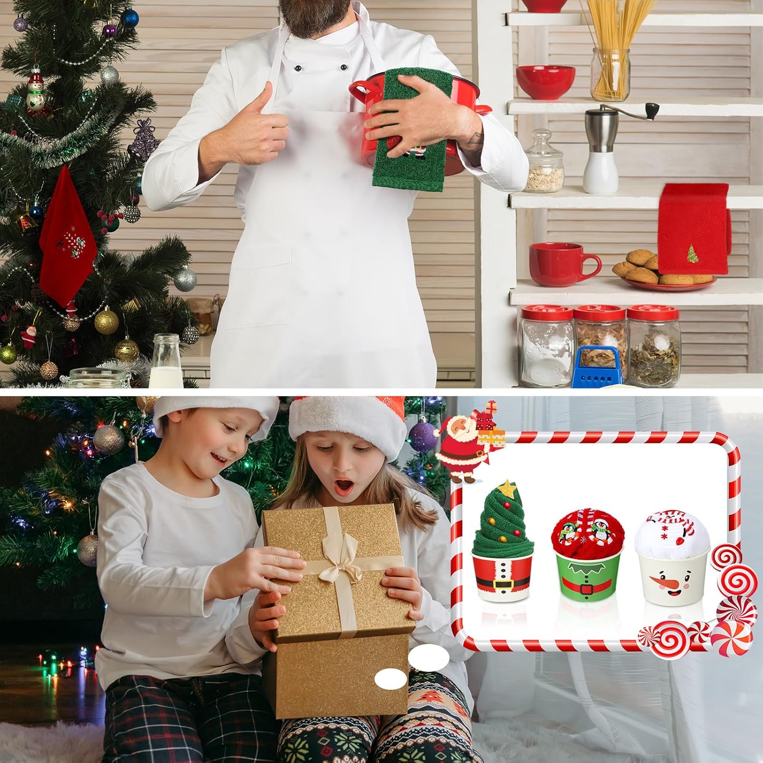 Ganeen 12 Pcs Christmas Towels 18 x 12 Inch, Christmas Hand Kitchen Dish Towels Embroidered Absorbent Soft Cotton Thicken Holiday Towels Decorative Hand Bath Towels Set for Home Decoration Gift