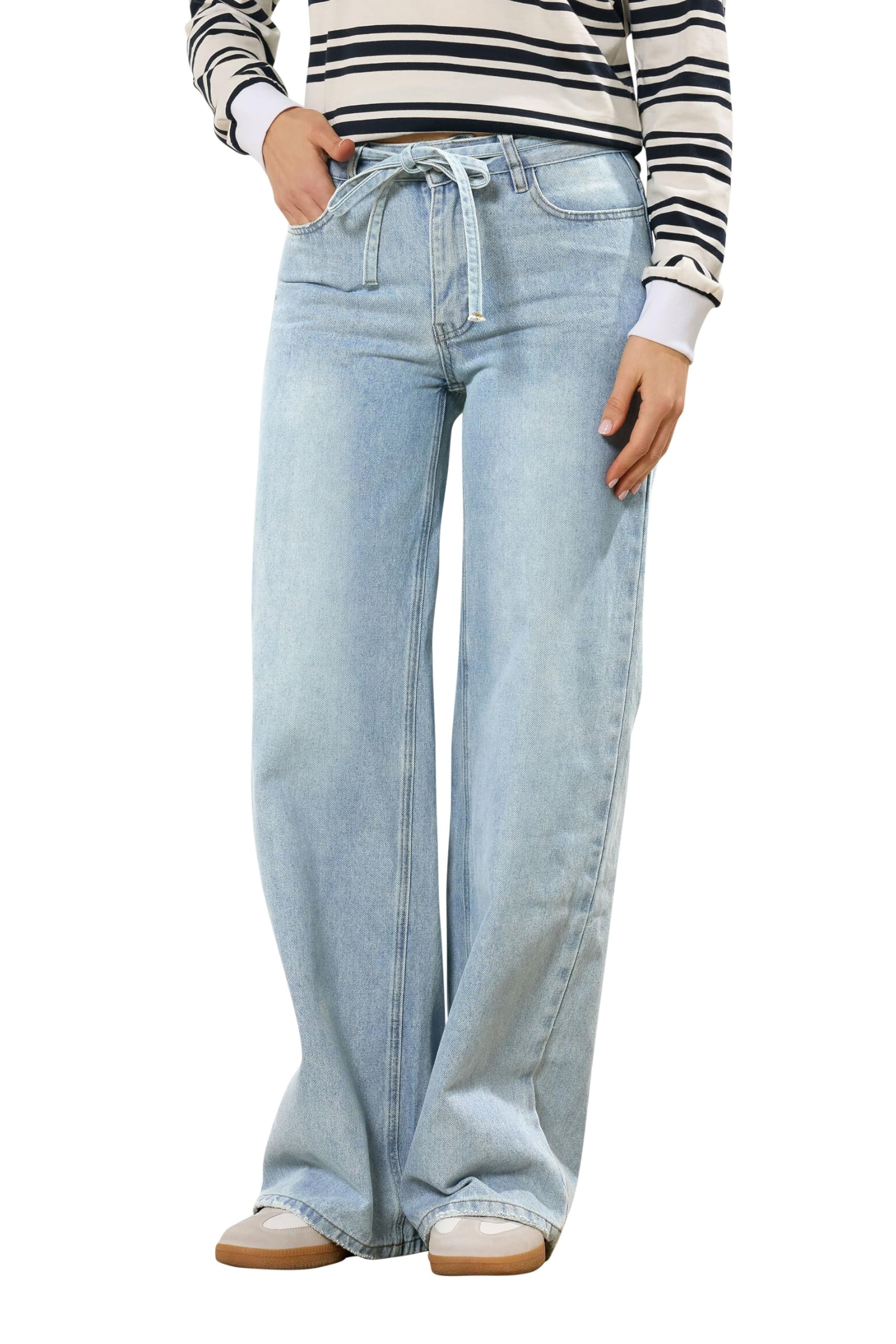 Long Tall Sally Women's Light Blue - Lts Tall Wash Tie Waist Jeans