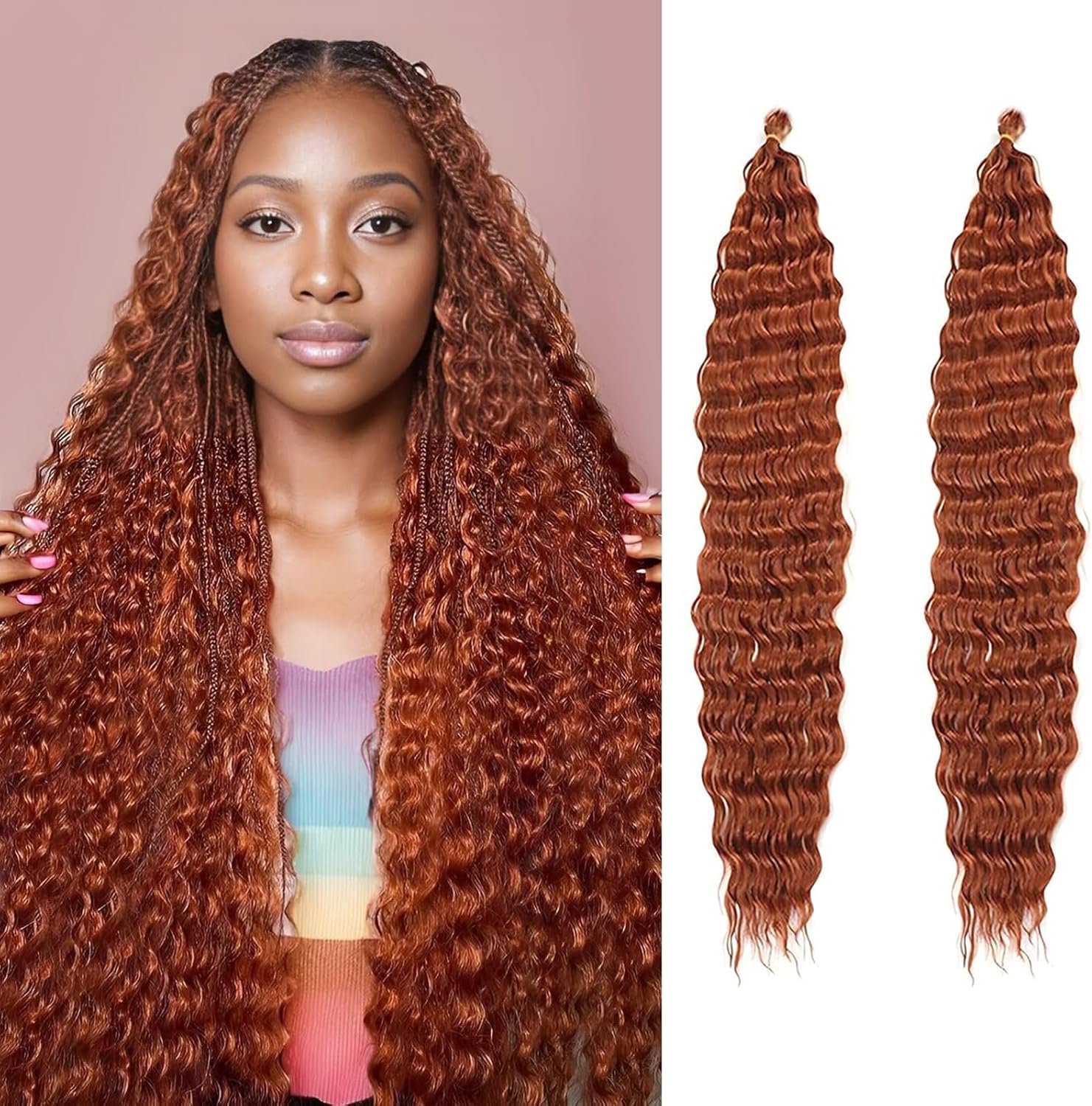 Curly Braiding Hair 18 Inch Ocean Wave Crochet Hair for Black Women Long Deep Wave Wet and Wavy Braiding Hair For Boho Braids (#350, (Pack of 2))