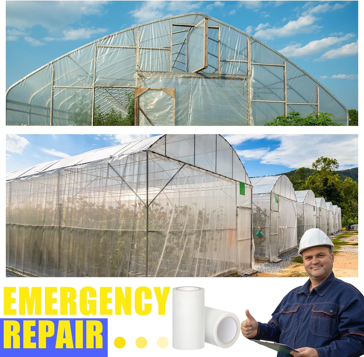 2 Rolls 8'' x 115' Greenhouse Repair Tape 6.3 mil Thickness Heavy Duty Greenhouse Tape Clear UV Resistant Waterproof for Repairing Plastic Sheeting Polyethylene Film for Seaming Splicing