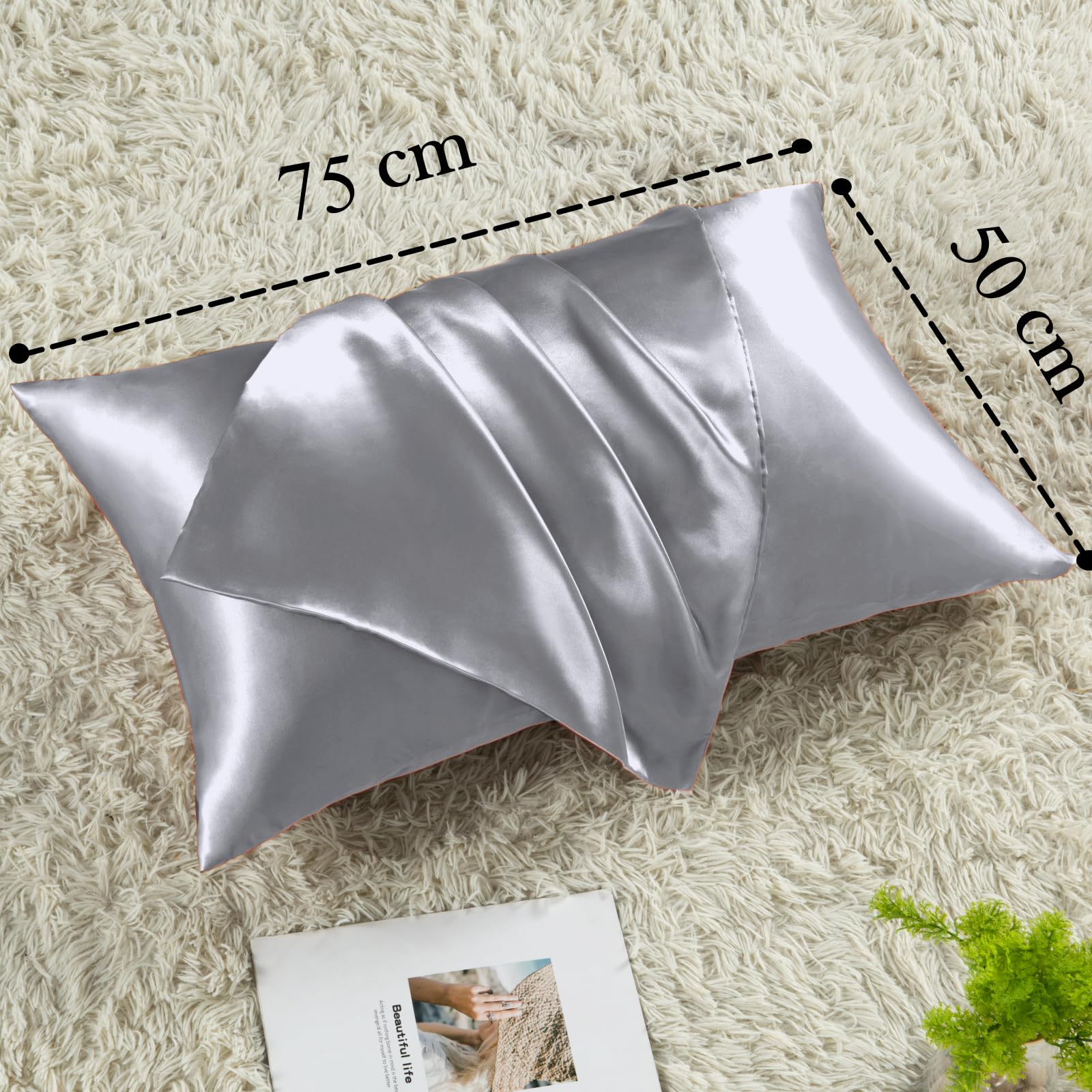 Vielit Satin Pillowcase for Hair and Skin Cooling,Soft as Silk Pillowcase for Hair and Skin,Easier Care than Silk Pillow Cases 4 Pack Grey 50x75cm Gifts for Women Envelope & 2 Scrunchies - Image 4