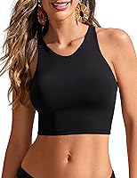 CRZ YOGA Women's Padded Racerback Bikini Top - High Neck Modest Swim Bra for Beach Pool Sports