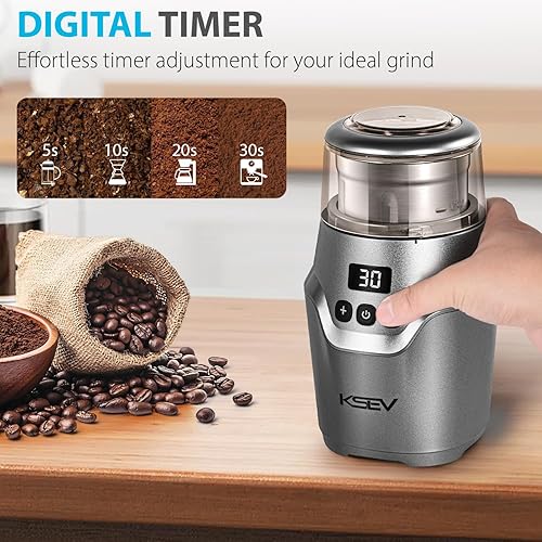 Miniatura 2 de Temporizador de pantalla digital, molinillo de café eléctrico, molinillo de hierbas de 150 W, gran capacidad de hasta 12 tazas, silencioso, función