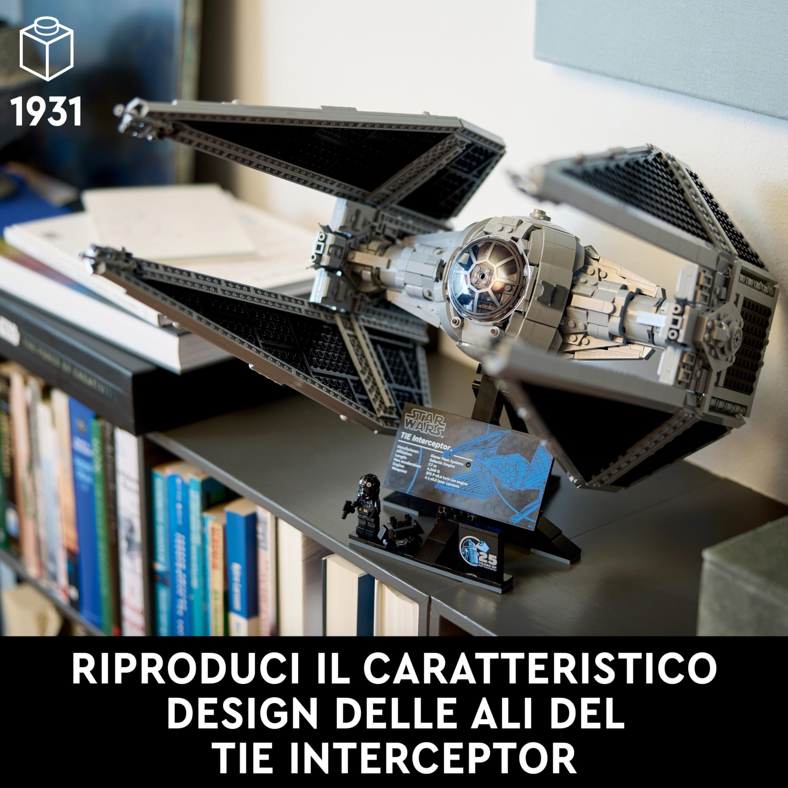 LEGO Star Wars TIE Interceptor, Modellino da Costruire di Starfighter Ultimate Collector Series con Espositore, Minifigure e Mattoncino del 25 Anniversario, Regalo per Adulti, Collezione UCS 75382