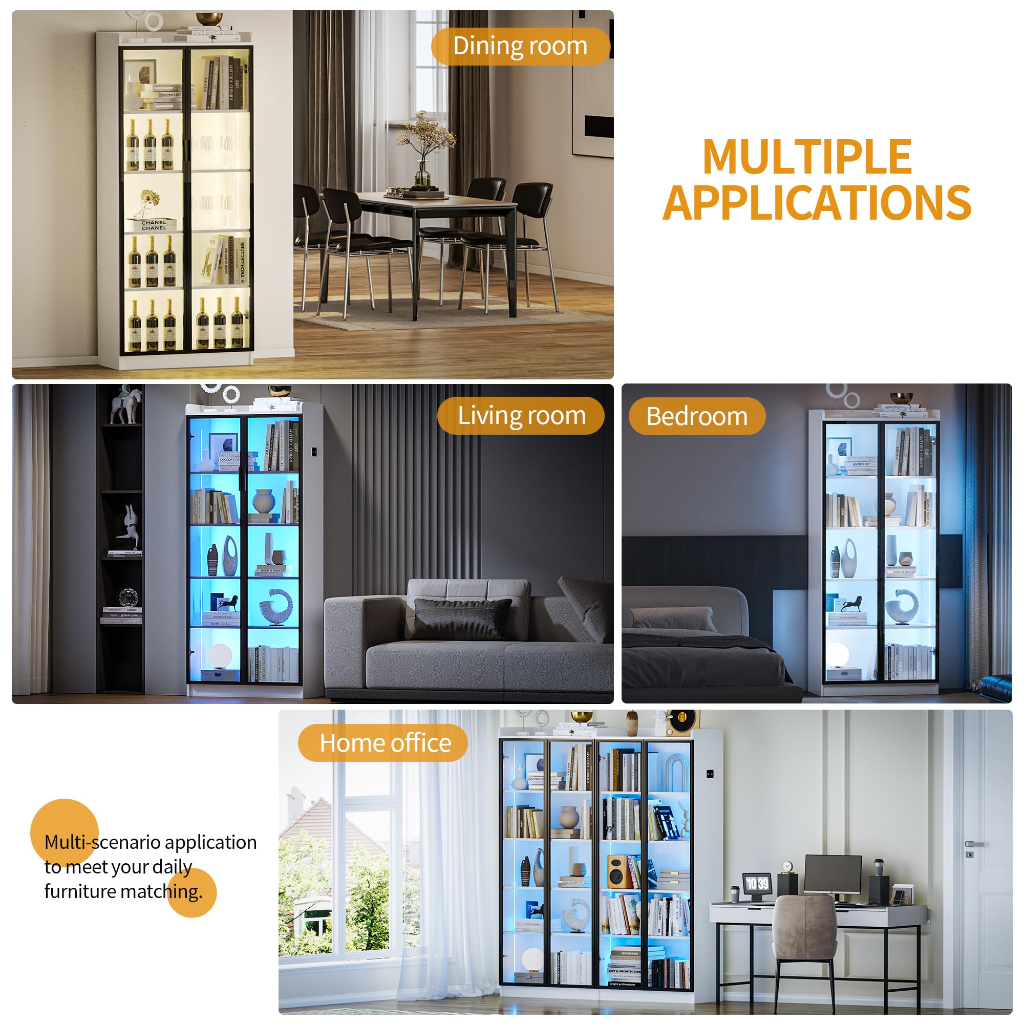Vitrina Expositora con Iluminación LED - Vitrinas para Coleccionistas,Vitrina Cristal con Sensores,5 Estantes Regulables en Altura y Puerta Acrílica para Salón,Dormitorio,Blanco