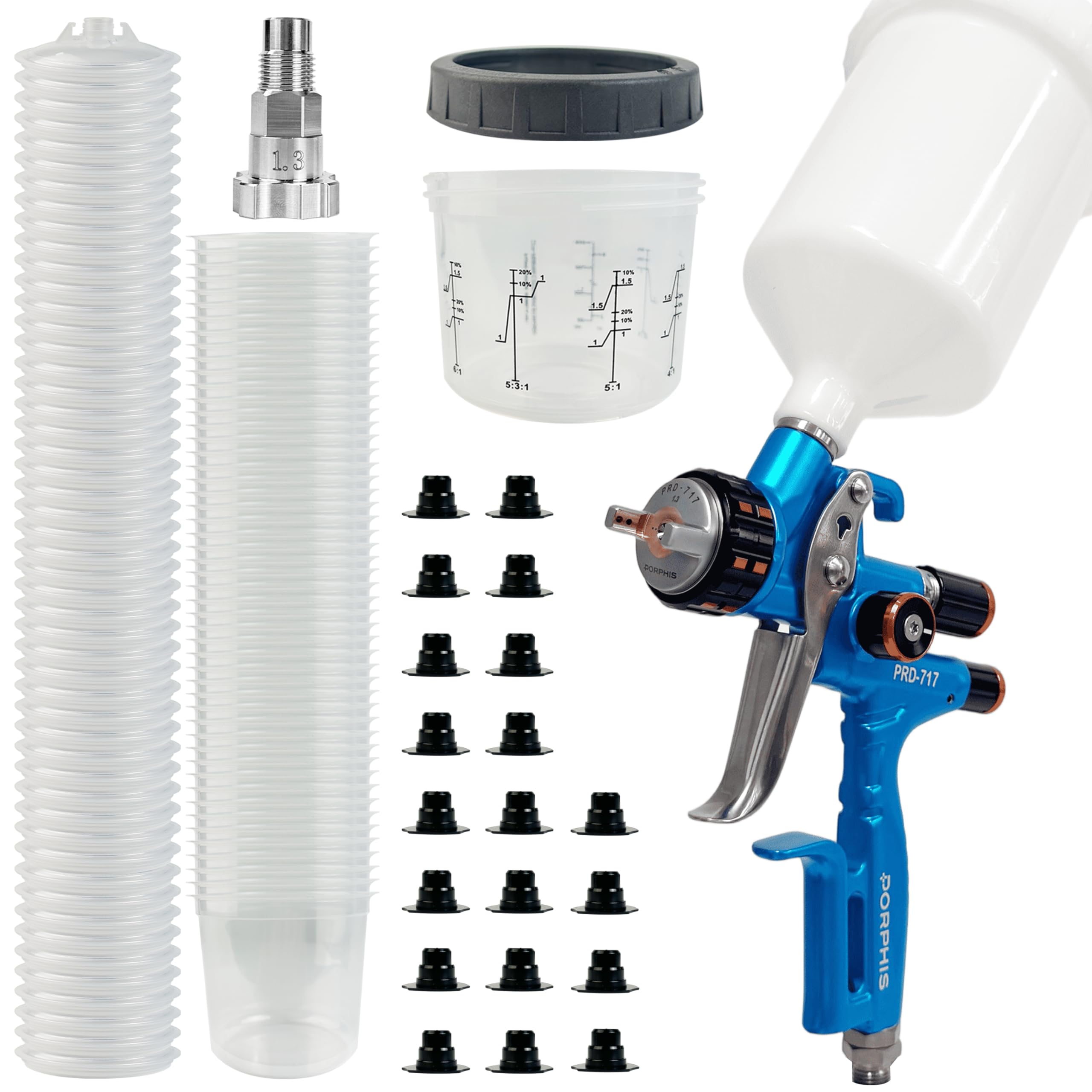 Paint Spray Gun PRD-717 VS Type with Split Nozzle 1.3mm Spray Gun + Disposable Paint Cups 200ml/6.7oz 50 Sets