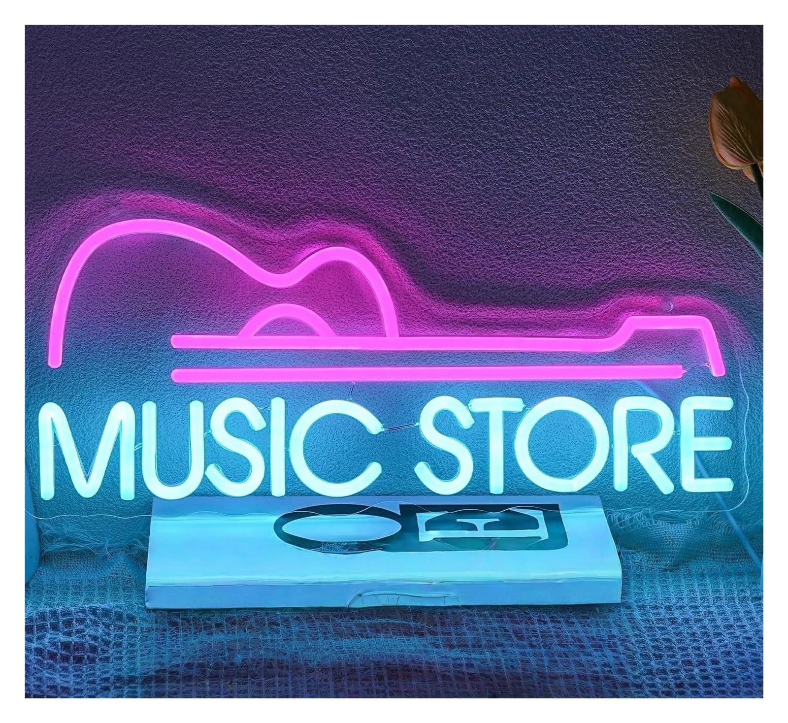 Rongch One Color Hanging Art Signs Music Store Neon Sign Guitar Light Usb Dimmable For Bedroom Studio Record Club Bar Party Wall Decor 42X18cm