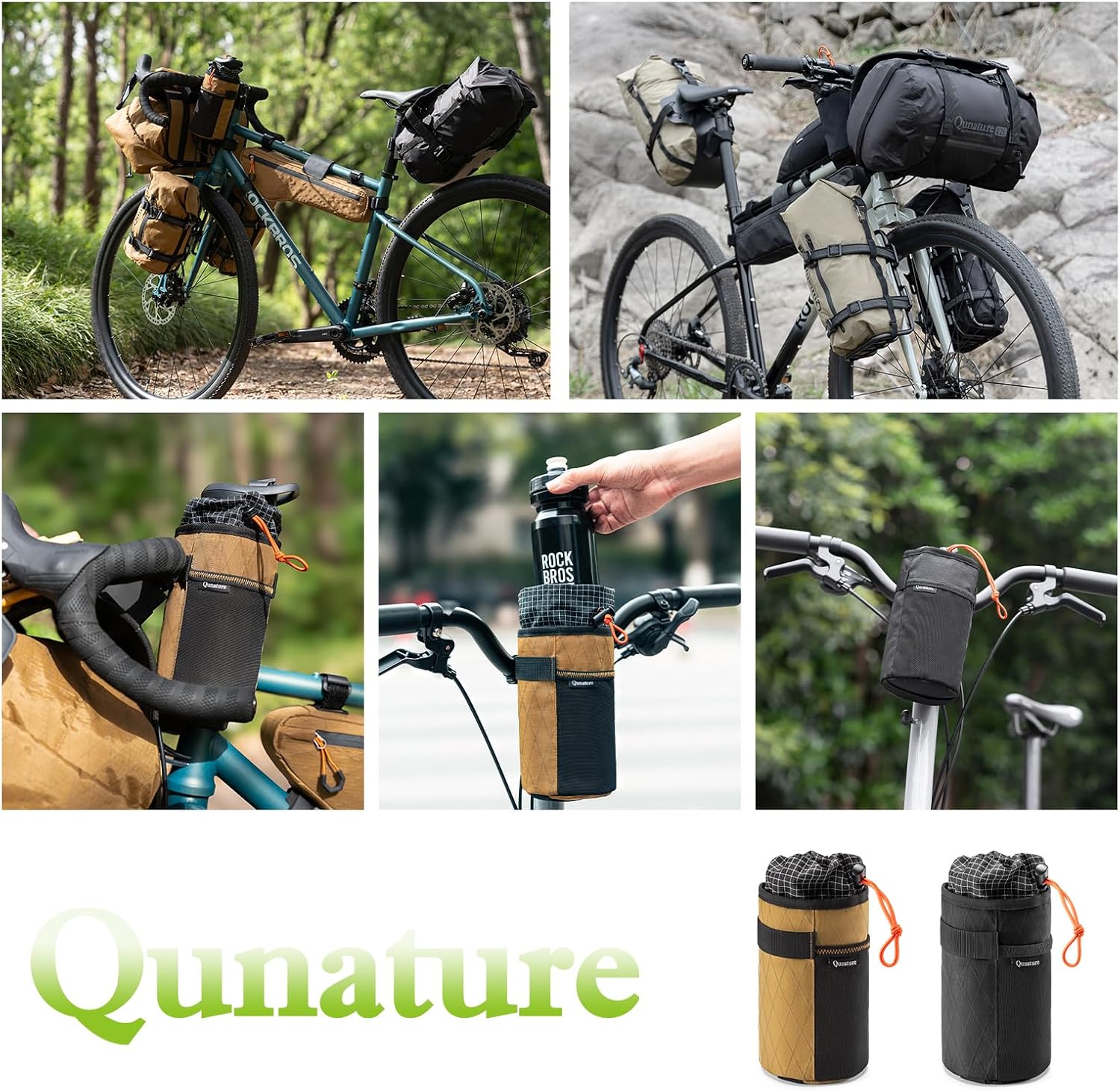 Bike Cup Holder Bike Water Bottle Holder Bag, Insulated Water Bottle Cage with Mesh Pockets for Mountain Road Bike,Motorcycle,Scooter,Kayak,Wheelchair,Black