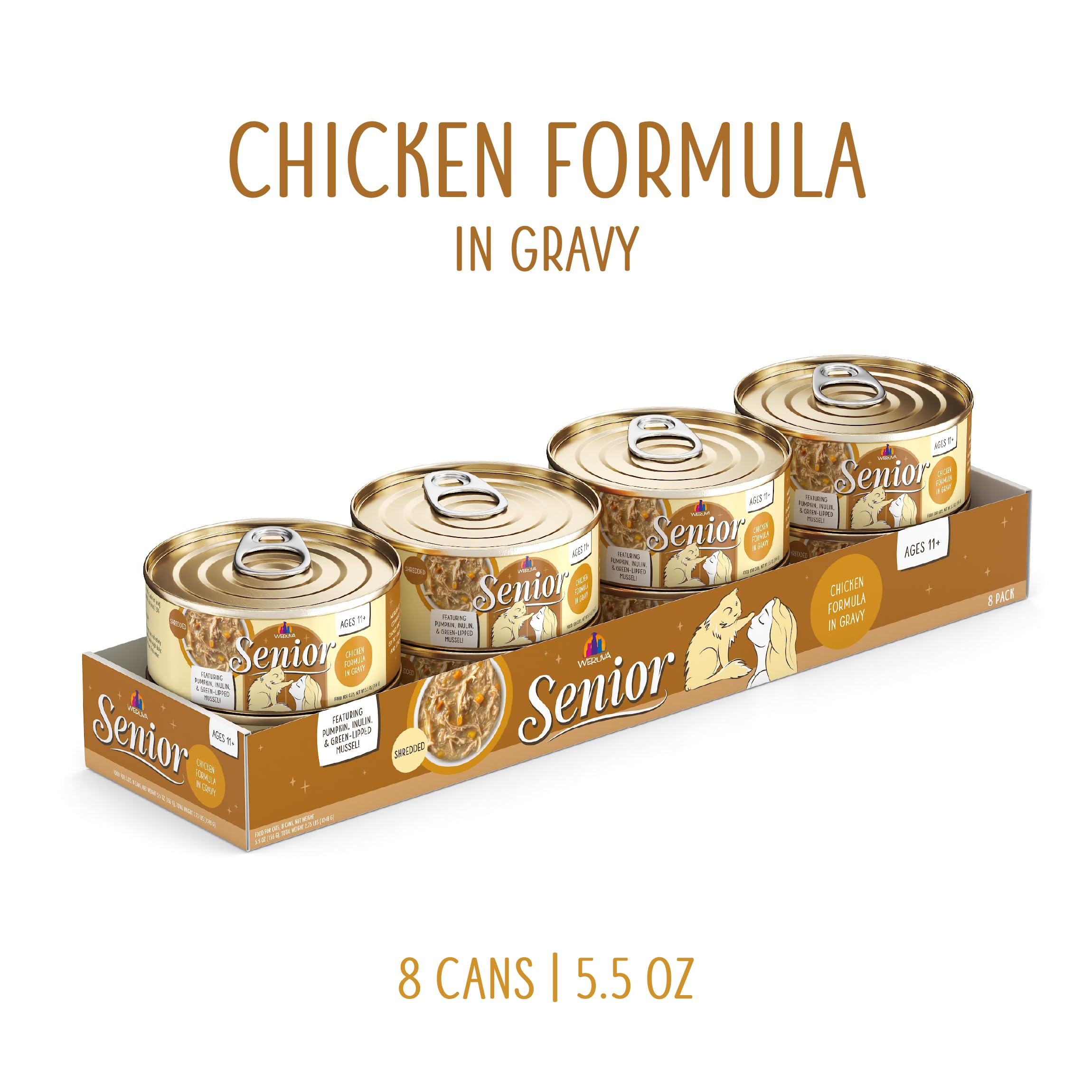 Weruva Cat Senior, Chicken Formula in Gravy, 5.5oz Can, Pack of 8