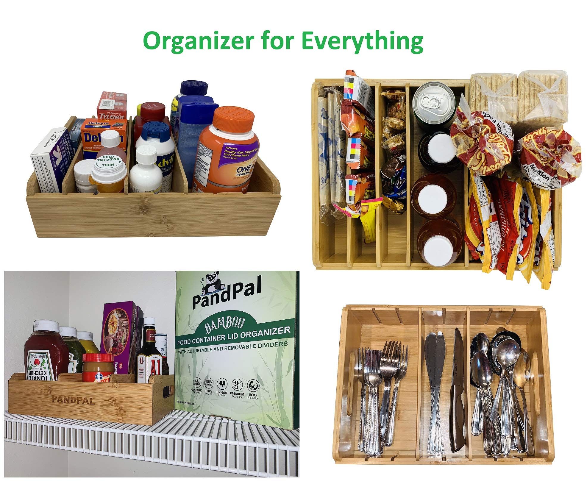 Adjustable Bamboo Lid Organizer Compatible with Tupperware Containers