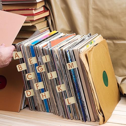 Miniatura 7 de Soaoo 26 separadores de discos de vinilo de madera, alfabéticos A-Z, 2 caras, horizontales y verticales, separadores de discos de álamo para