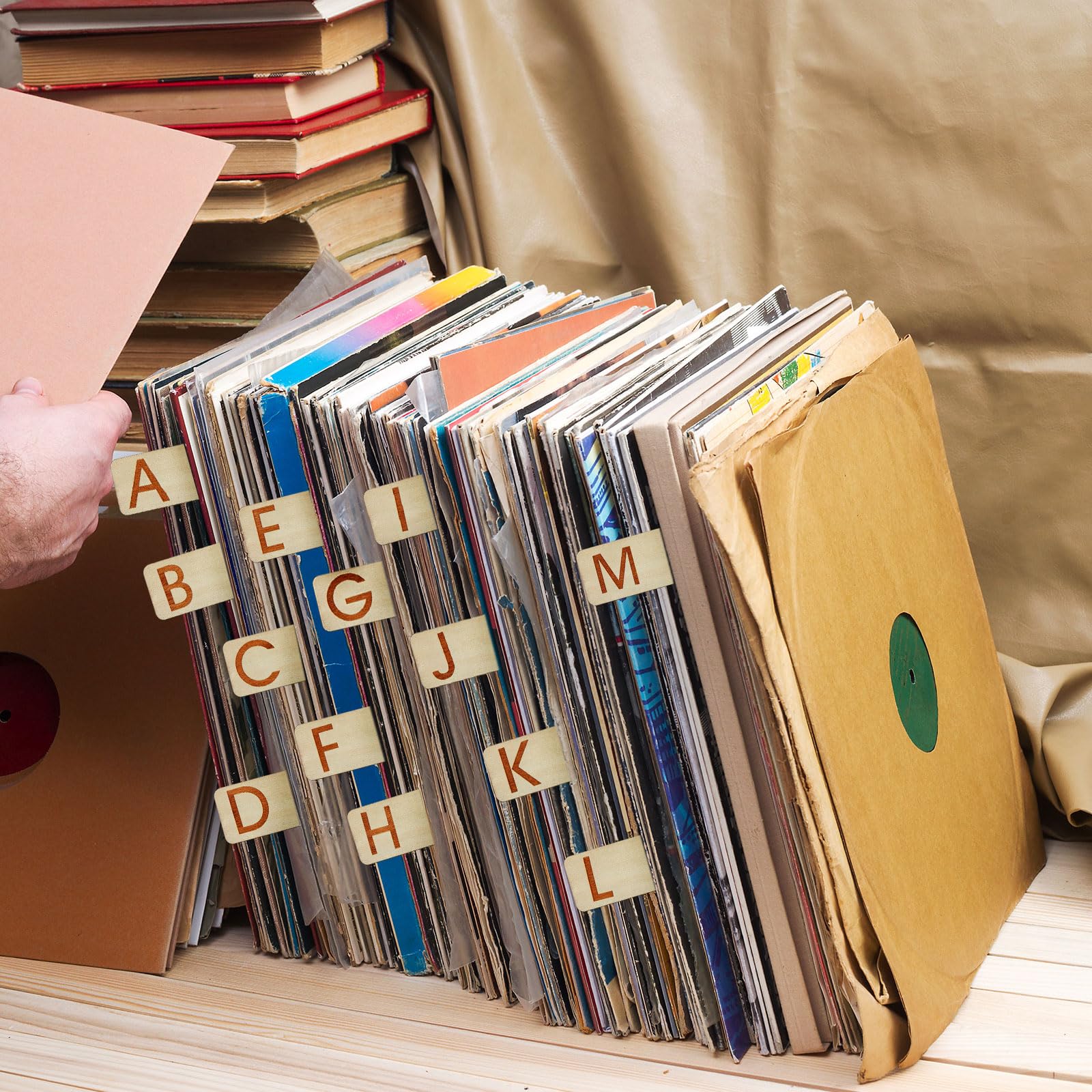 Soaoo 26 divisores de discos de vinilo de madera alfabéticos A-Z de 2 caras, horizontales y verticales, separadores de discos de álamo, organización de álbumes de vinilo, separadores LP para CD (14.17