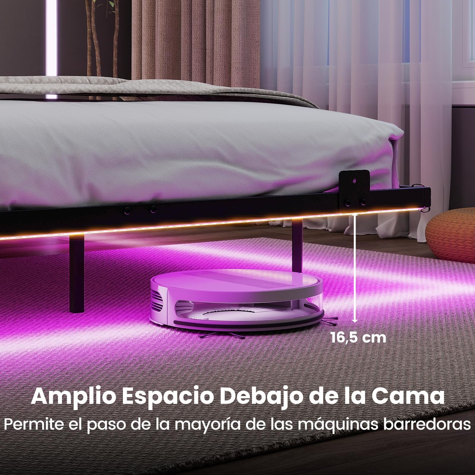 COSTWAY Estructura de Cama Flotante con Luces LED, Marco de Cama de Metal, Cama Plataforma Moderna con Tope Antideslizante para Colchón, Base de Láminas Resistentes (200 x 160 x 24 cm)