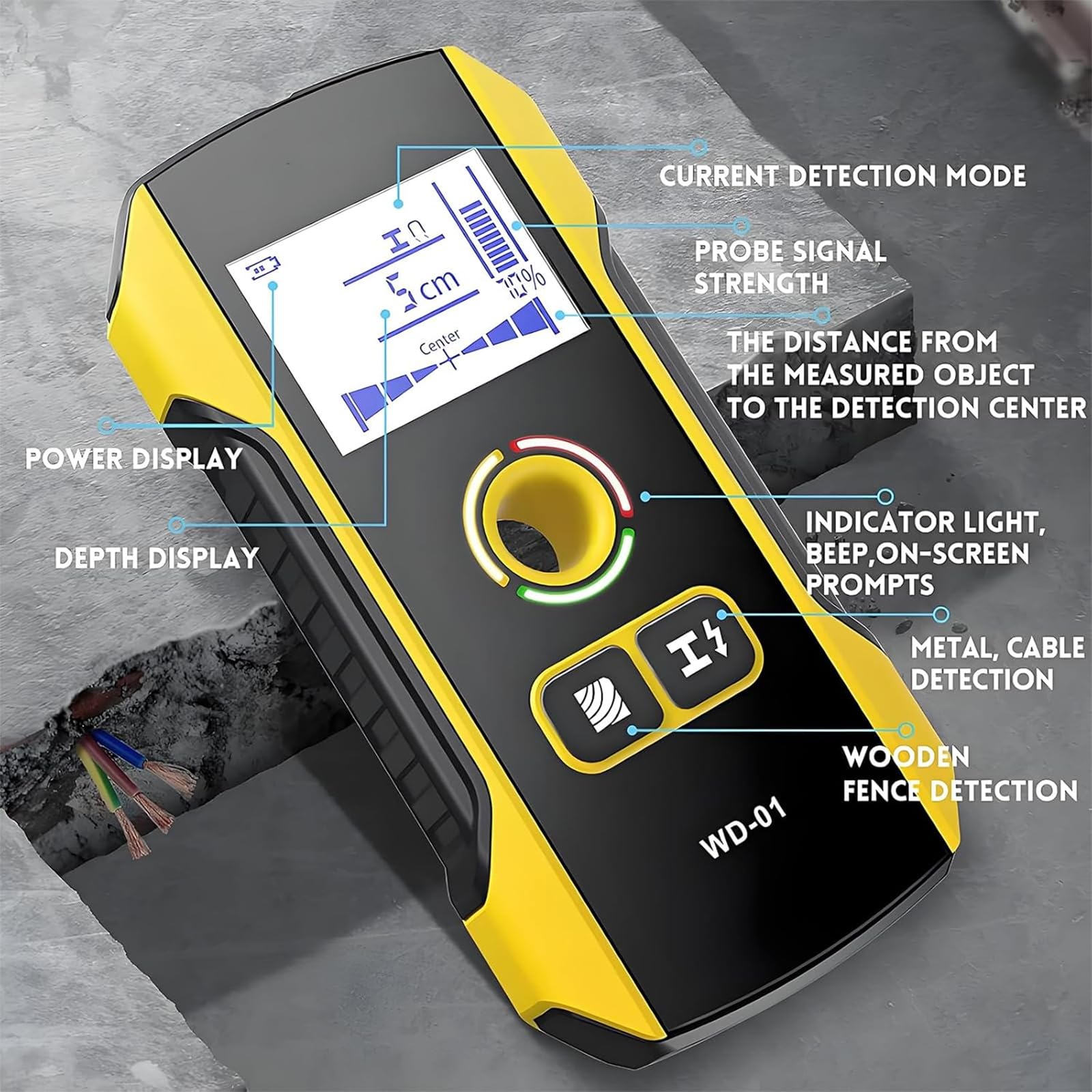 TsoLay Detector De Paredes, Detector Electrónico De Vigas con Pantalla LCD, Orificio De Posicionamiento Visible, Recargable por USB para Detección De Vigas, Cables, Madera, Metal Y Cables.