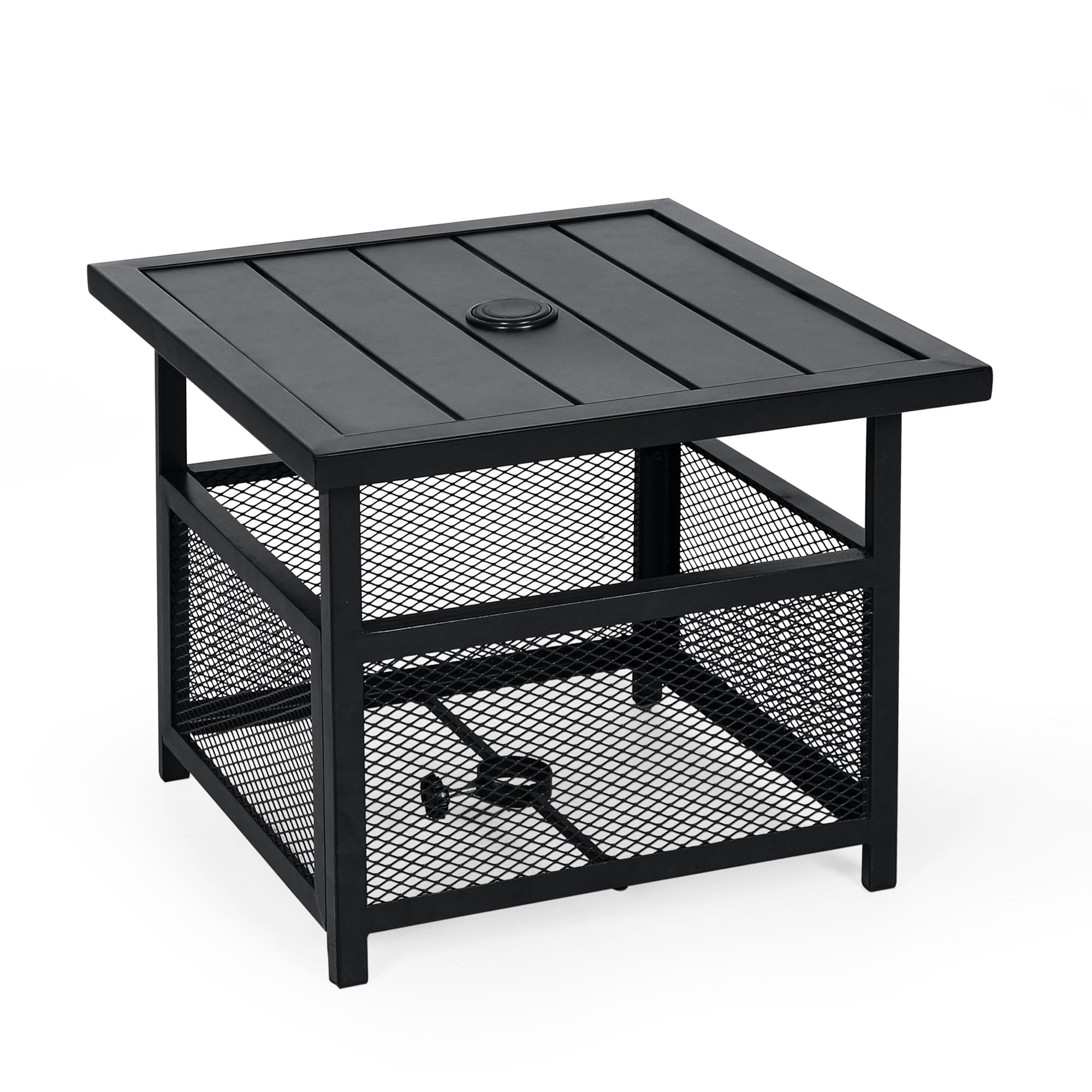 Incbruce Outdoor 22'' x 22'' Umbrella Table Stand, Side Table with 1.57" Umbrella Hole, Patio Umbrella Square Table for Deck, Pool, Garden, Black