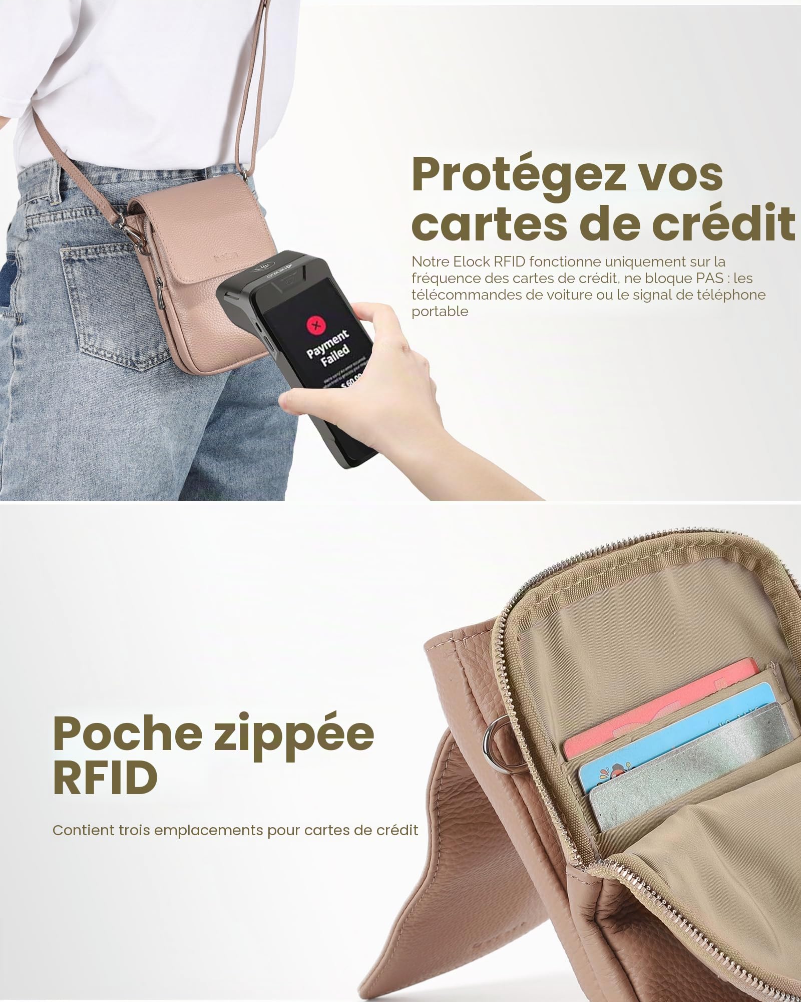 befen Sacs à Bandoulière en Cuir Véritable de Blocage RFID pour Femme, Petit Sac à Bandoulière pour Téléphone Portable, Besace Sacoche Messenger Téléphone Portable avec Bandoulière Réglable