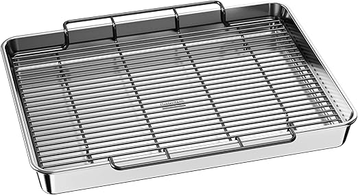 Baker's Secret Non-Toxic Large Roasting Pan 18" with Rack, Roaster 100% Recycled Aluminum, Turkey Roasting Pan, Vegetables, Poultry - The Natural Aluminum Collection PFOA, PFOS, and PTFE free