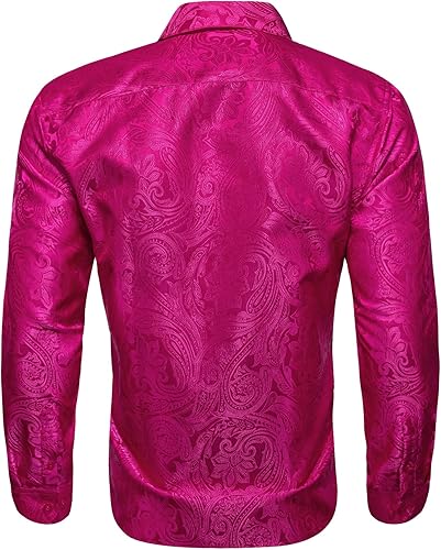 Miniatura 5 de Barry.Wang Camisas de cachemira para hombre, camisa muscular, vestido de seda, con botones, manga larga, regular, moda floral, boda, formal