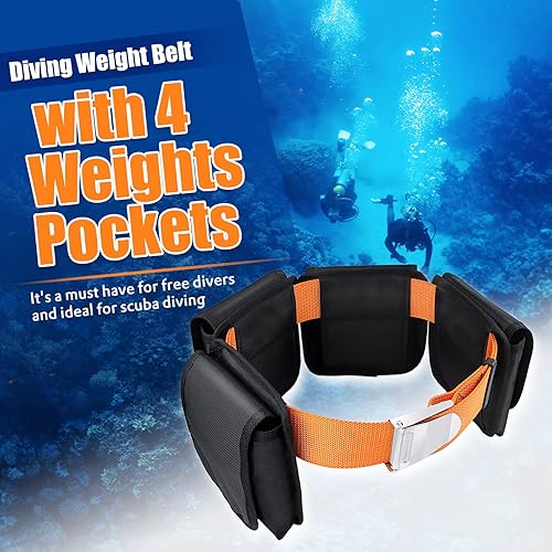 Miniatura 3 de Cinturón de peso para buceo con 4 bolsillos desmontables, hebilla de liberación rápida, bolsillo de buceo + 2 protectores de peso, correa de