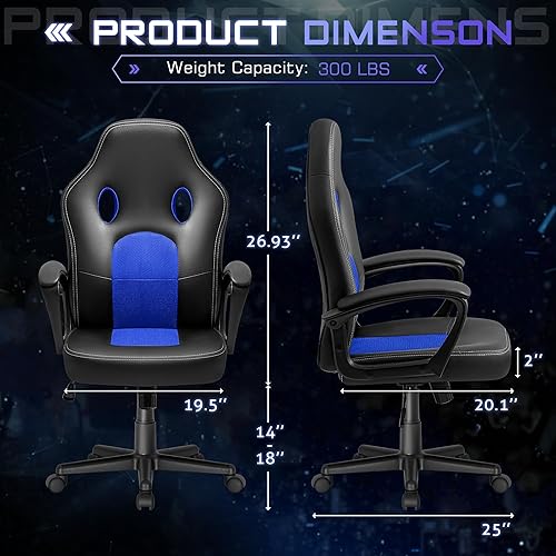 Miniatura 3 de Silla ejecutiva de piel para oficina, sala de conferencias o videojuegos con respaldo alto, ergonómica, ajustable., Cuero, Azul