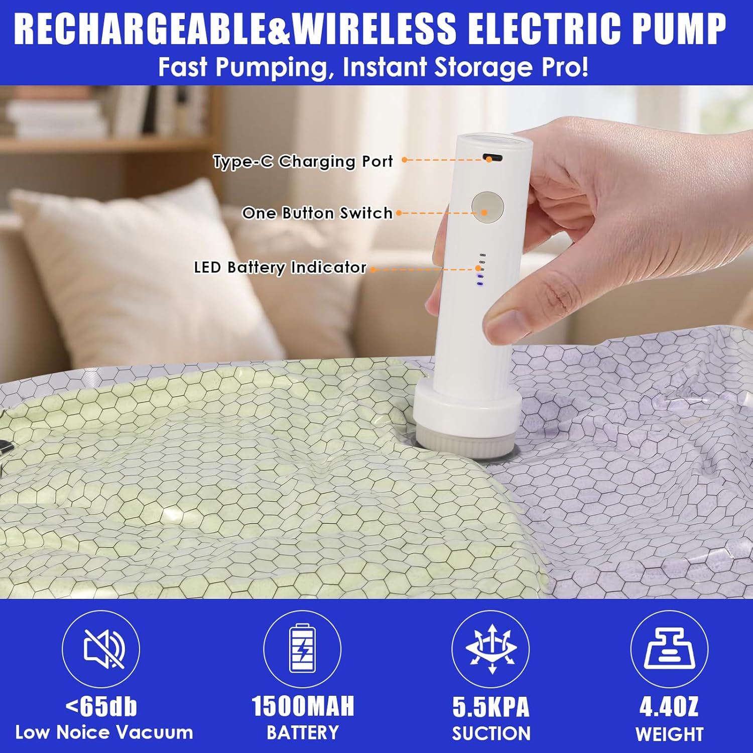 18 Pack Travel Vacuum Storage Bags with Rechargeable Wireless & Hand Pump, Portable Space Saver Bags for Travel & Home, Vacuum Compression Packing Seal for Clothes, Blankets, Seasonal Storage