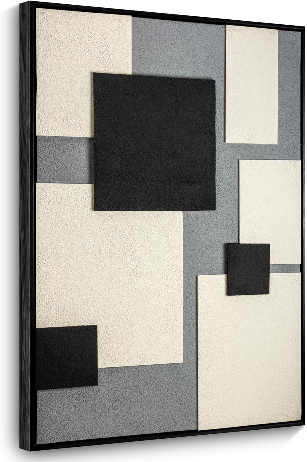 BASNLIFE Black and White Abstract Textured Wall Art, 3D Textured Sandstone Painting Wall Decor(36" L x 24" W) AWA-BK|WH2 36L" x 24W"