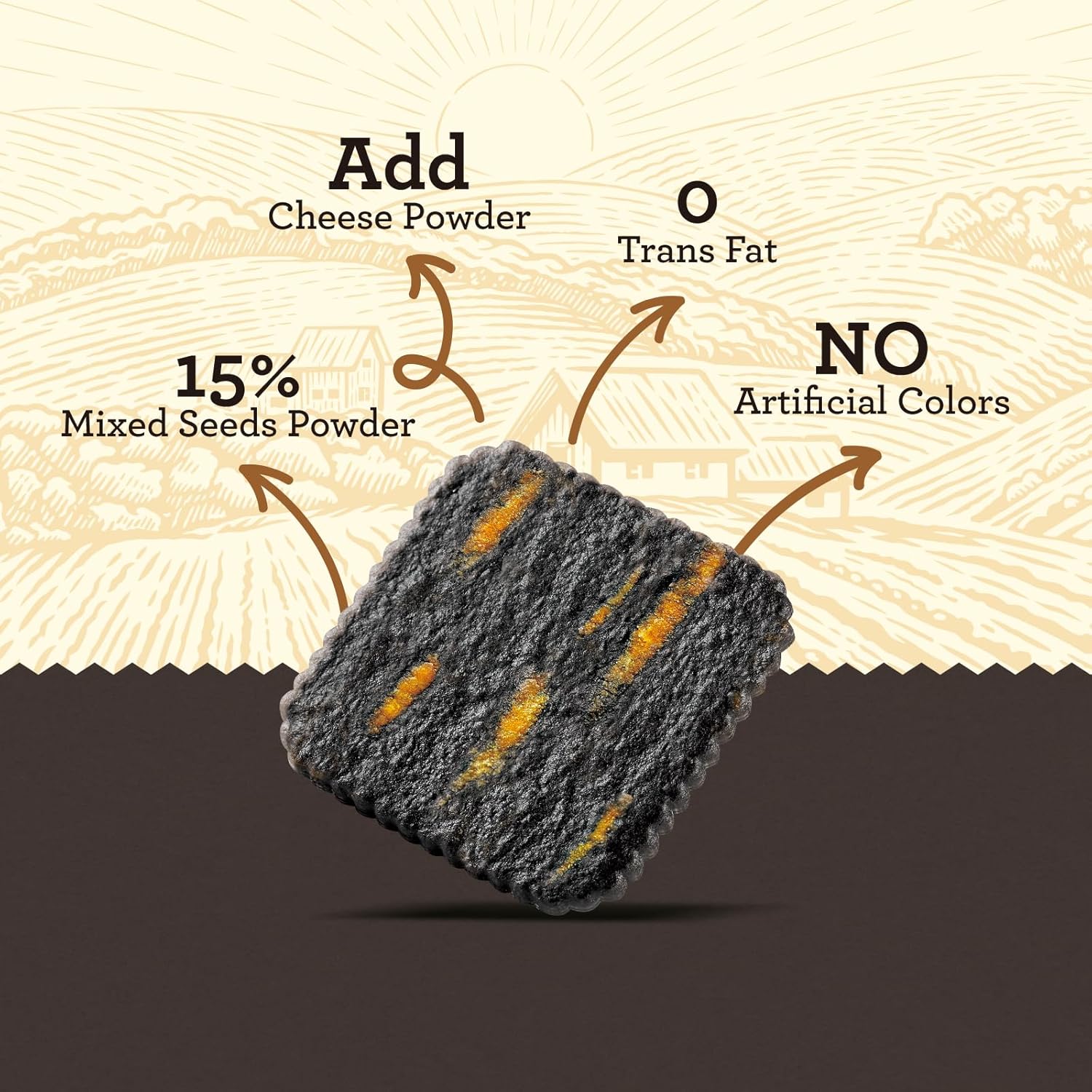 Vloong Black Seeds & Cheese Flavor Thin Crackers, Healthy Snacks with Individual Packs, Baked Crisps with No Artificial Flavors (3 Pack,18.9 Ounce) Black Wheat, Black Millet, Black Rice, Black Bean, Black Peanut, Black Sesame with Cheddar