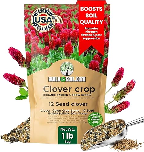 BuildASoil Mezcla de semillas de cobertura sin colada de trébol 12 especies Semillas premium de trébol para césped - Cultivo de cobertura amigable
